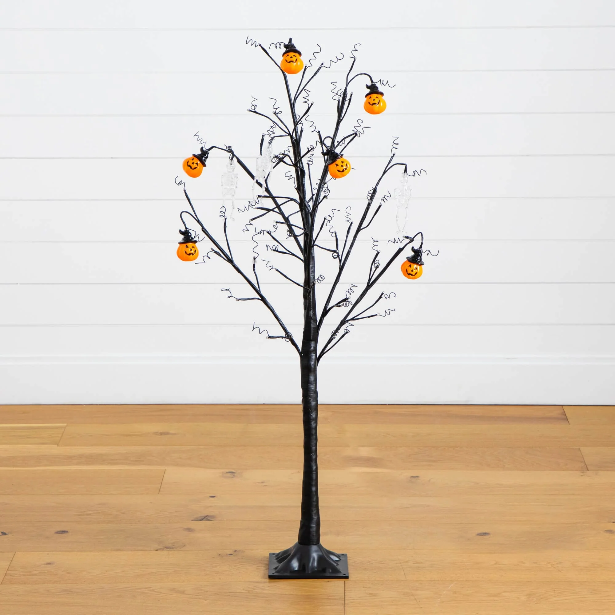 4' Pre-Lit Artificial Halloween Pumpkins and Skulls Ornament Tree with 64 Warm White LED Lights - Image 5