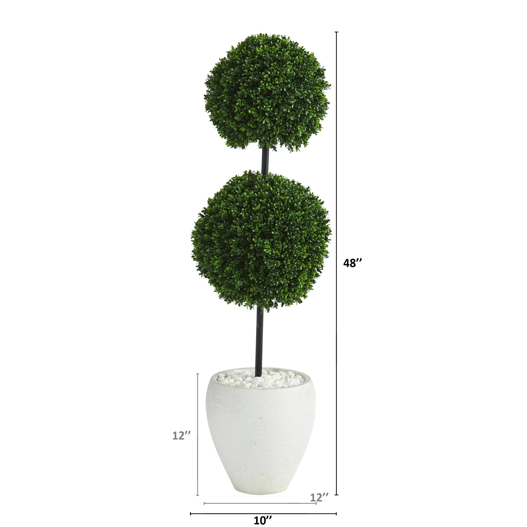 4’ Boxwood Double Ball Artificial Topiary Tree in White Planter  (Indoor/Outdoor) - Image 2