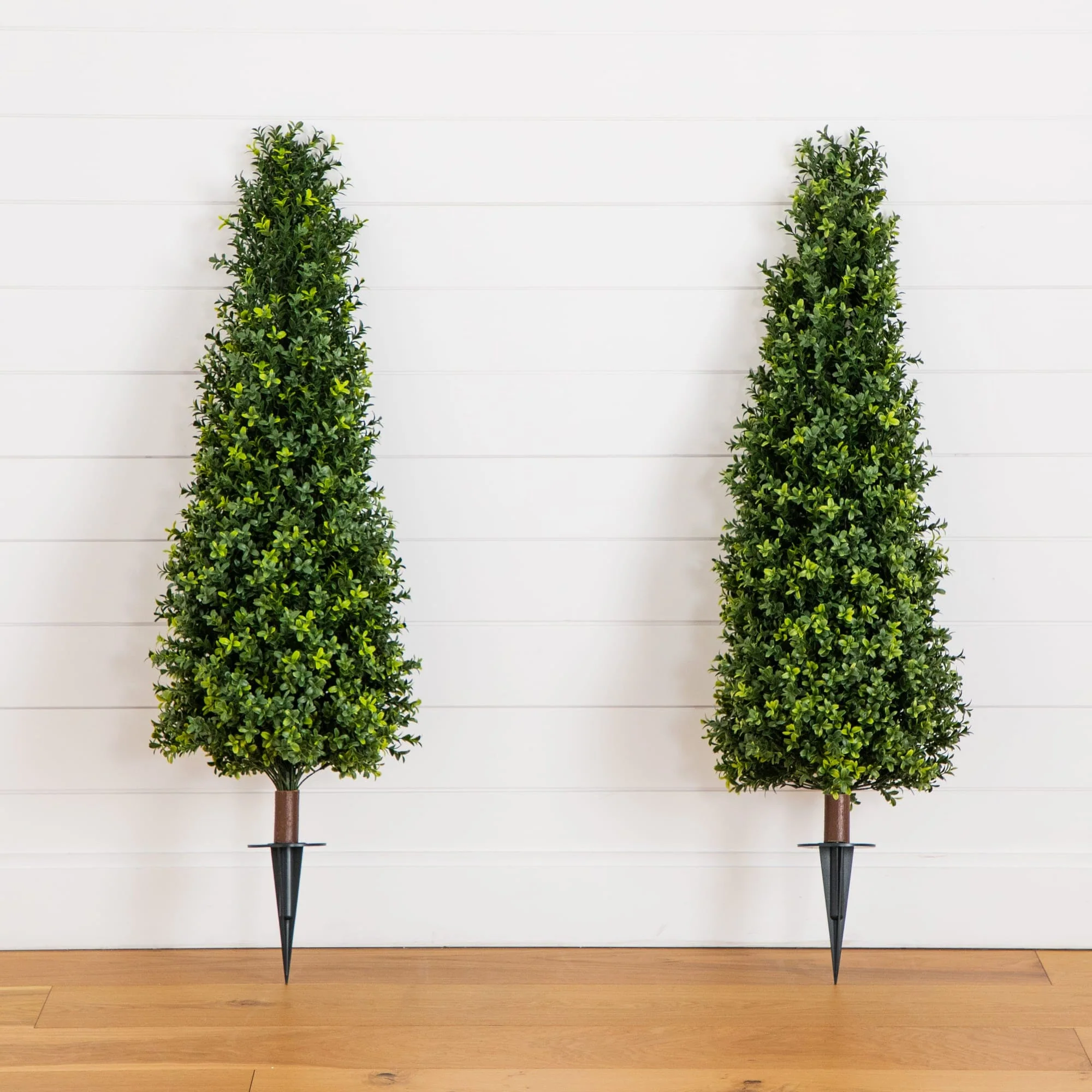 4' UV Resistant Artificial Boxwood Plant with Integrated Ground Stake (Indoor/Outdoor) - Set of 2