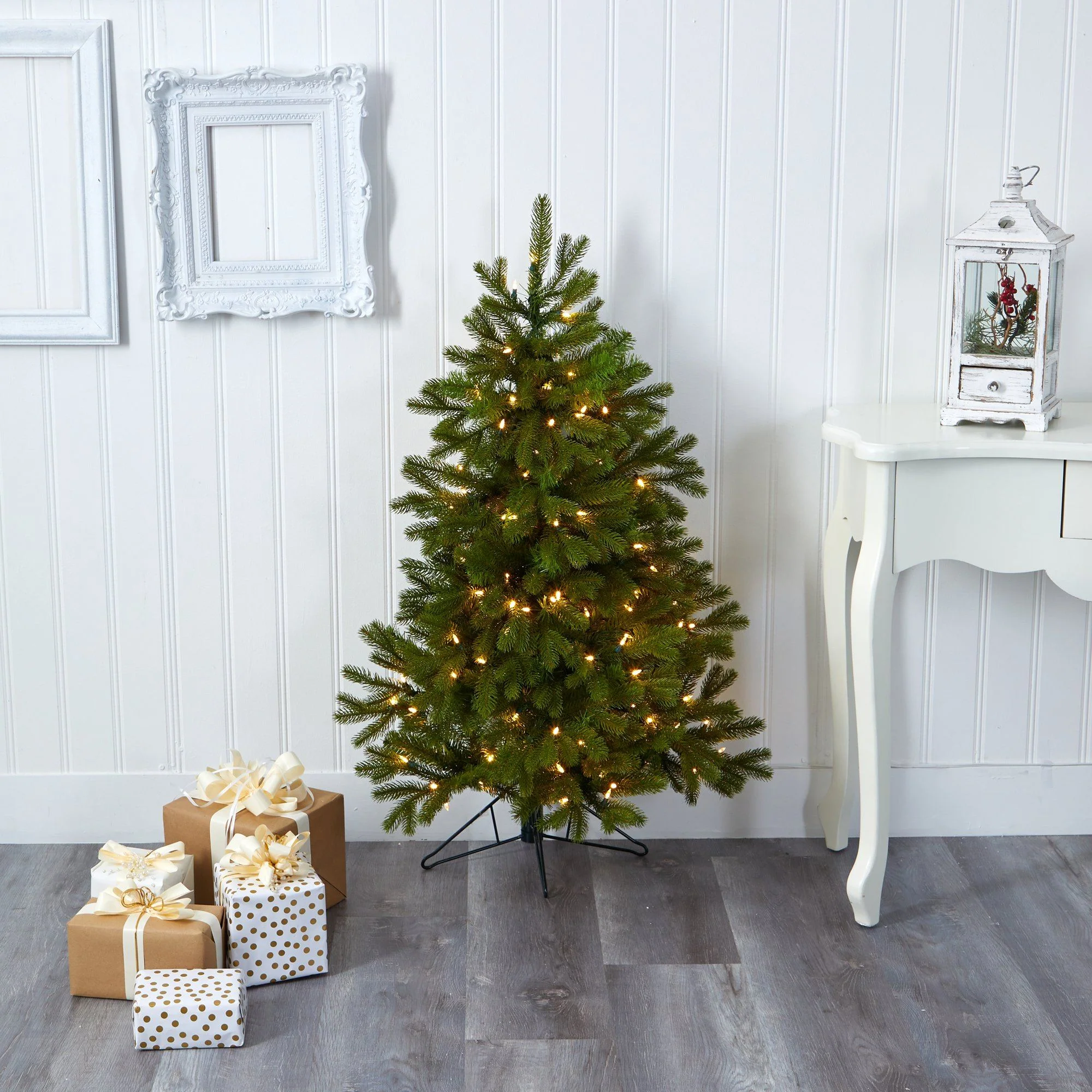 4' Cambridge Spruce Flat Back Artificial Christmas Tree with 100 Warm White (Multifunction) LED Lights and 221 Bendable Branches - Image 7