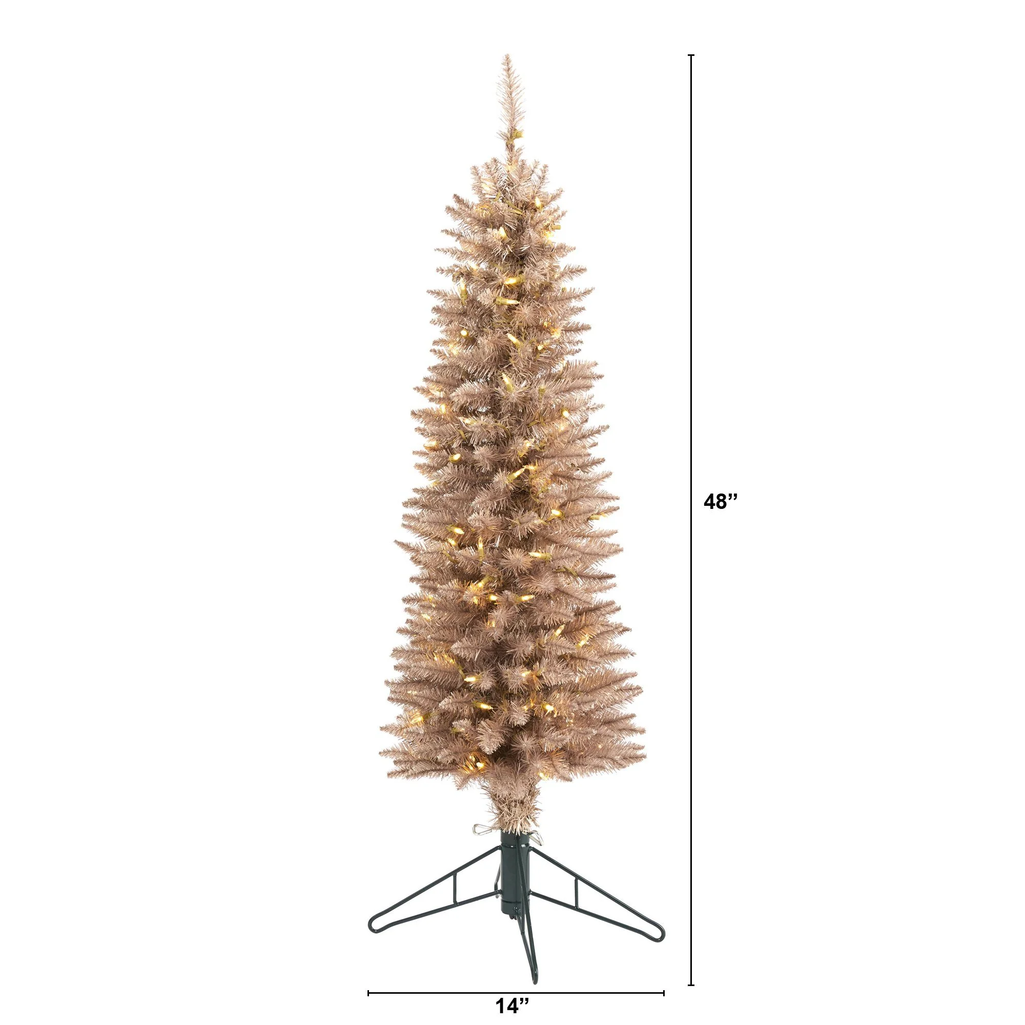 4’ Champagne Pencil Artificial Christmas Tree with 150 (multifunction) Clear LED Lights - Image 2
