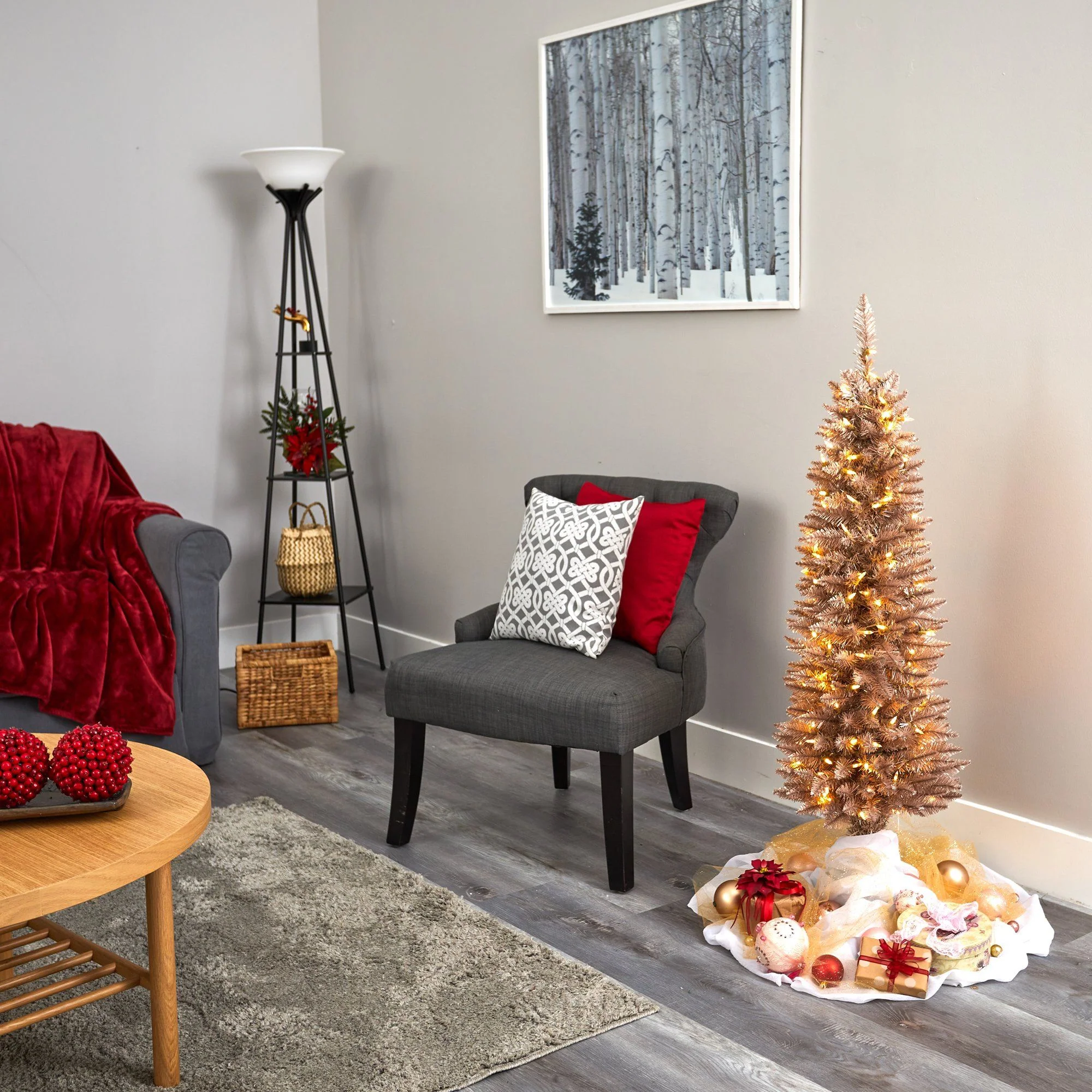 4’ Champagne Pencil Artificial Christmas Tree with 150 (multifunction) Clear LED Lights - Image 7
