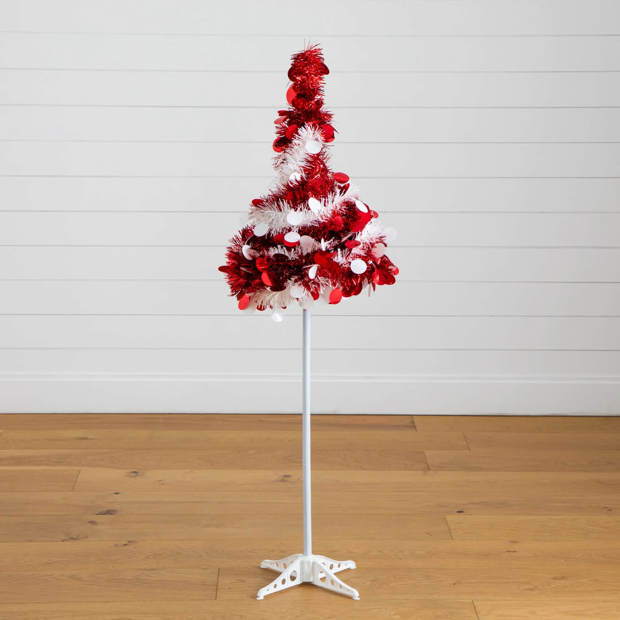 4' Pre-Lit Pop up Red & White Tinsel Christmas Tree with 50 Mutlicolored LED Lights - Image 11