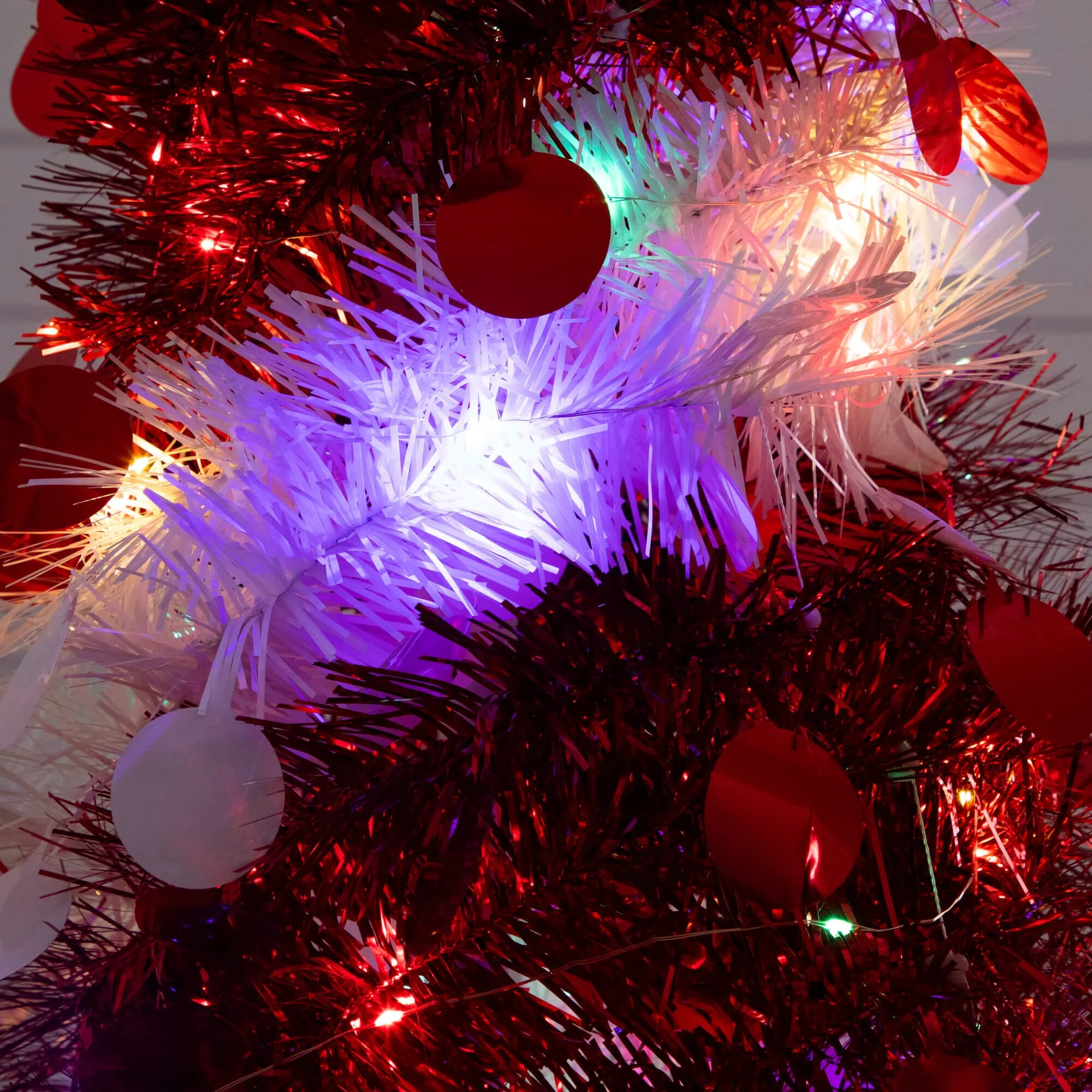4' Pre-Lit Pop up Red & White Tinsel Christmas Tree with 50 Mutlicolored LED Lights - Image 2