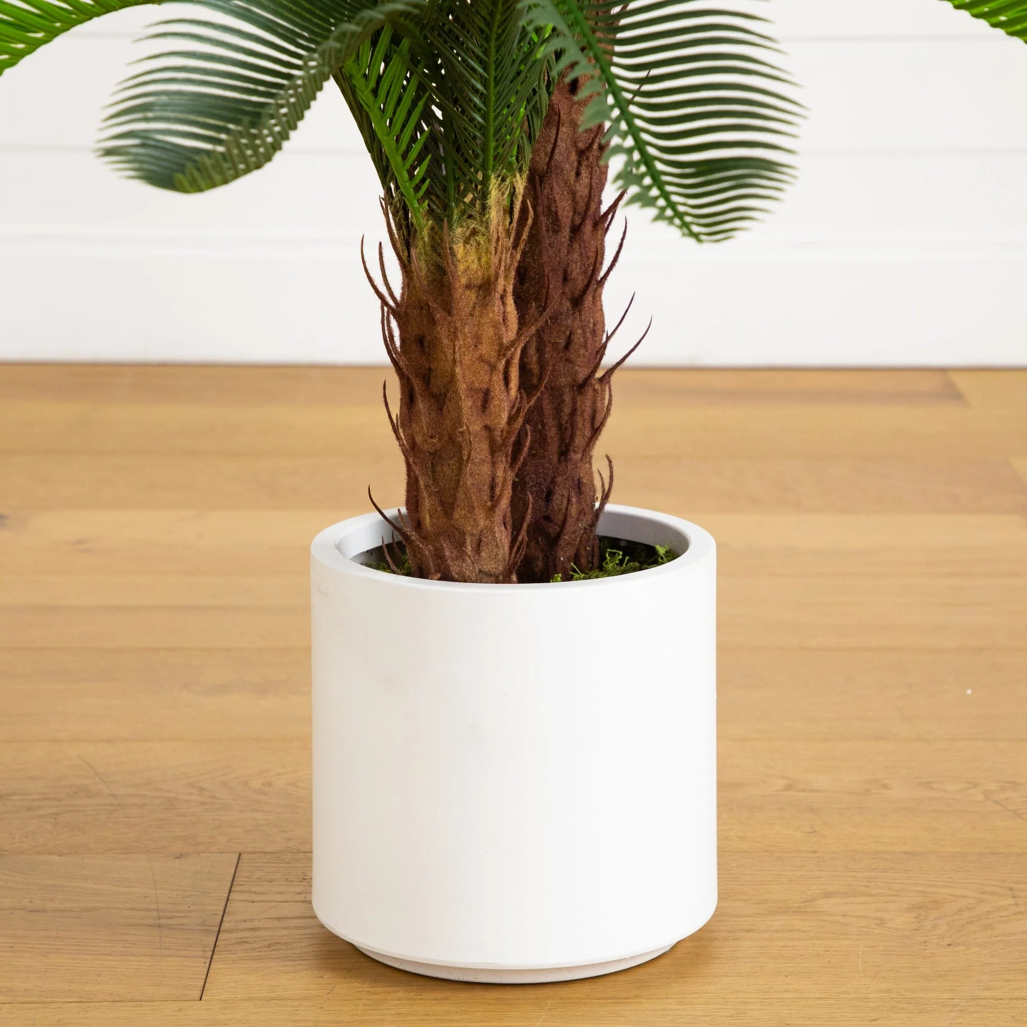 40" UV Resistant Artificial Double Cycas Palm Tree in White Decorative Planter (Indoor/Outdoor) - Image 6