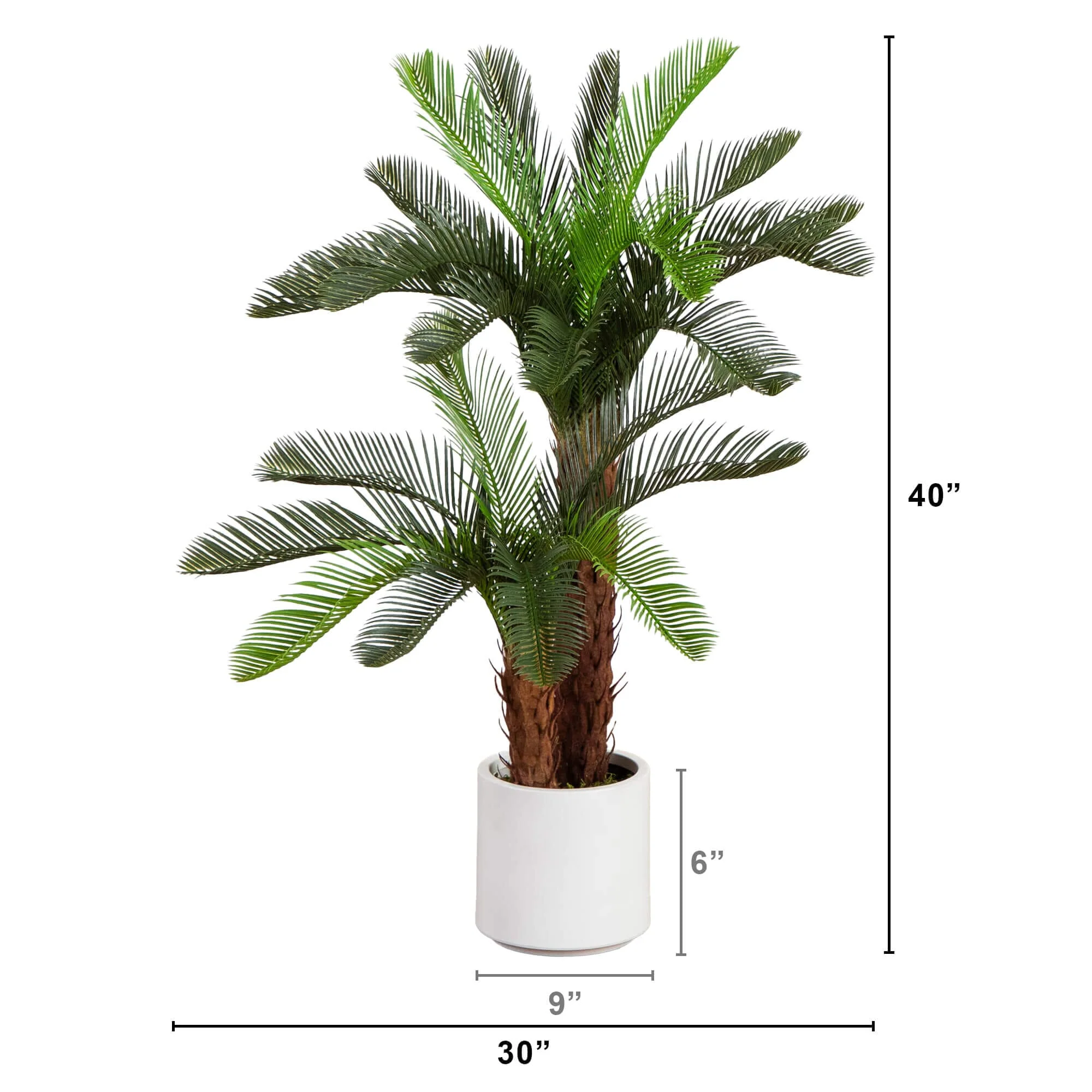 40" UV Resistant Artificial Double Cycas Palm Tree in White Decorative Planter (Indoor/Outdoor) - Image 9