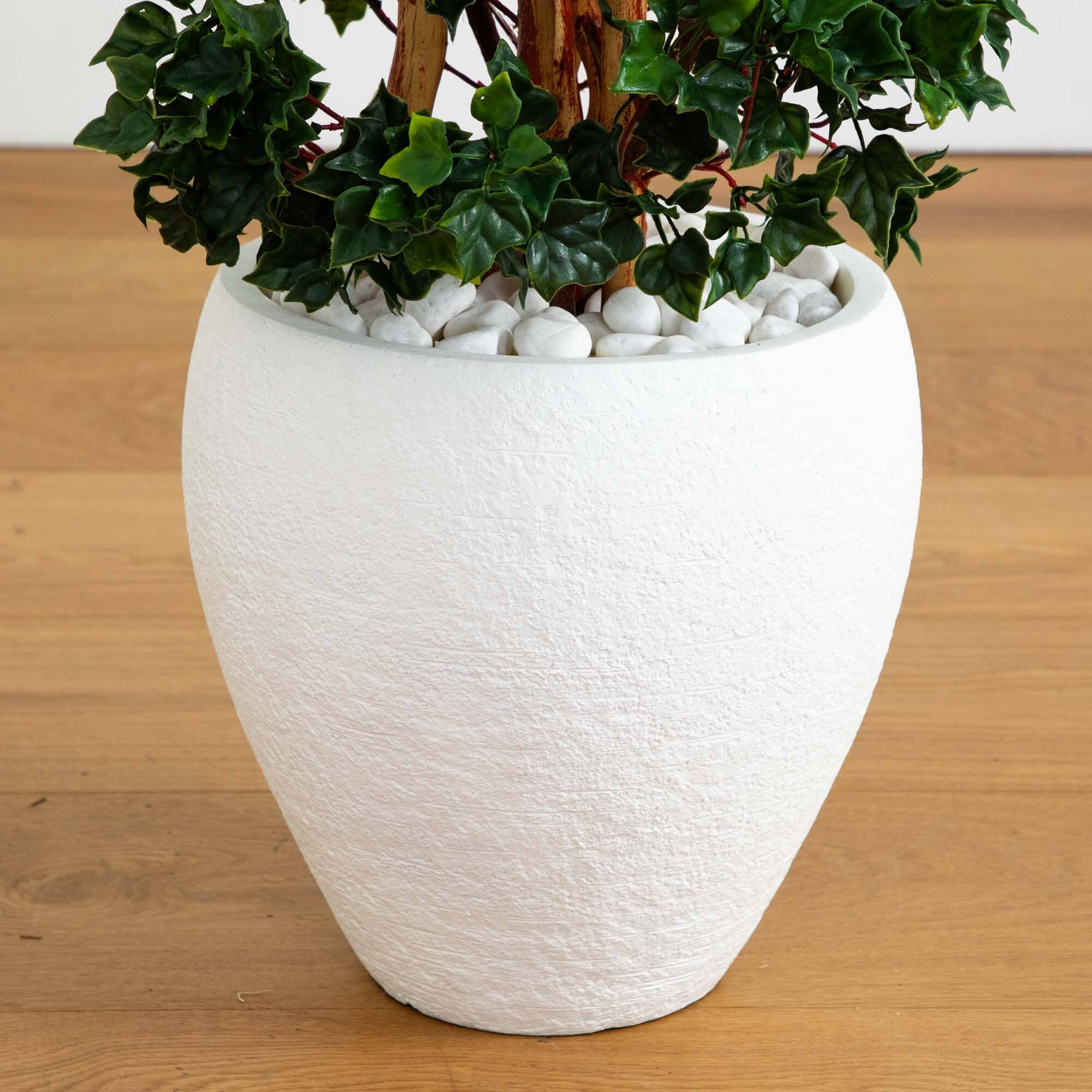 4’ English Ivy Topiary Tree in White Oval Planter UV Resistant (Indoor/Outdoor) - Image 3
