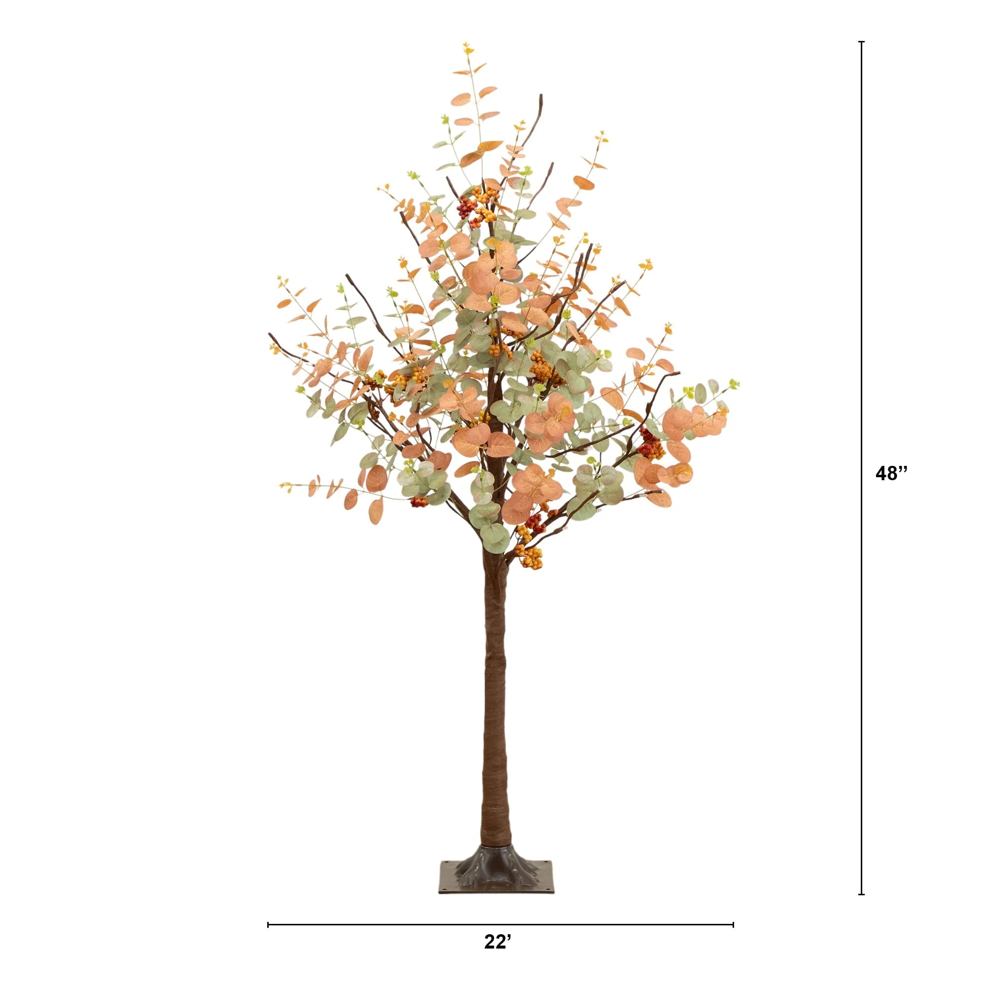 4' Pre-Lit Autumn Eucalyptus Artificial Fall Tree with Pinecones, Berries and 60 Warm White LED Lights - Image 8