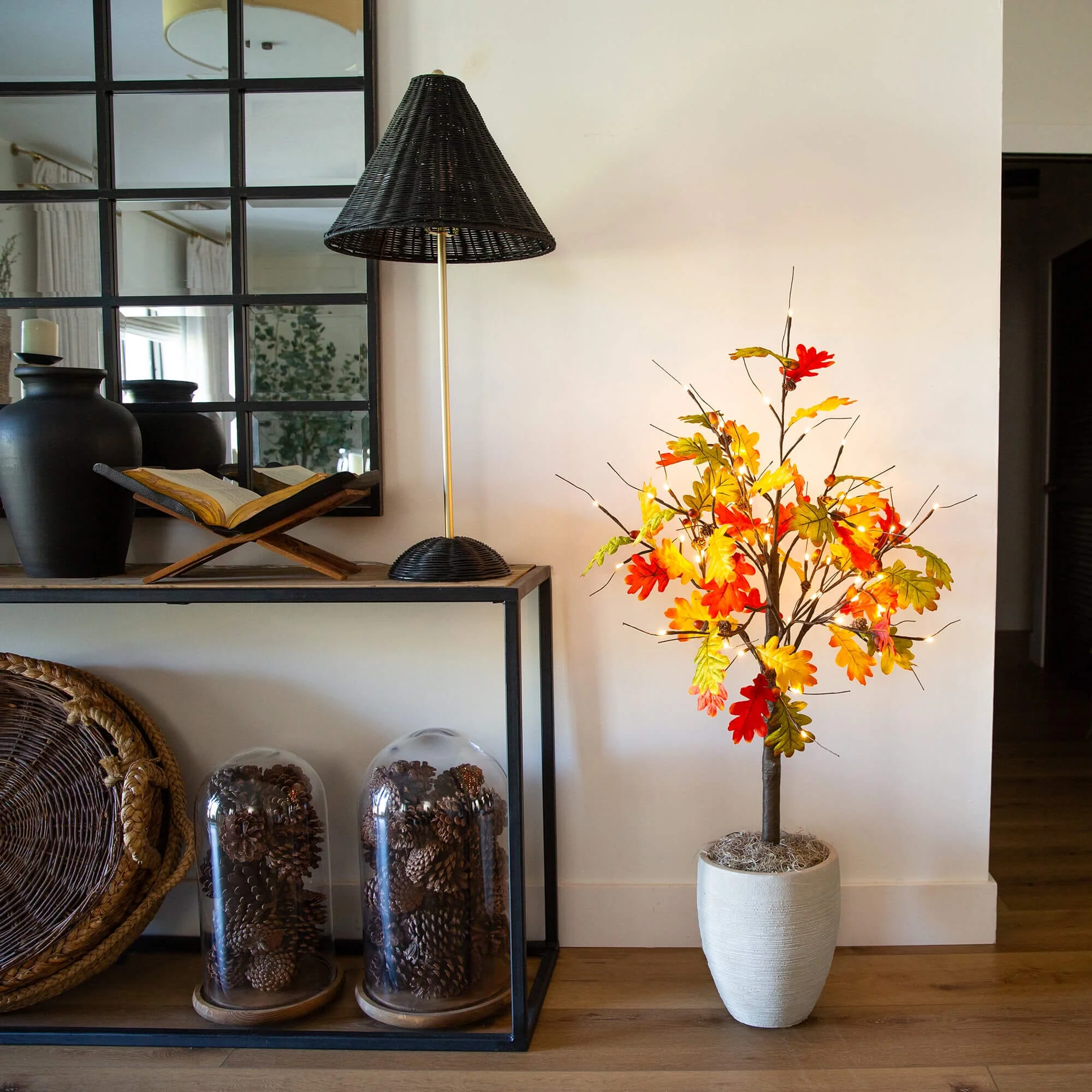 4' Pre-Lit Autumn Maple Artificial Fall Tree with Pinecones, Acorns and 60 Warm White LED Lights - Image 3
