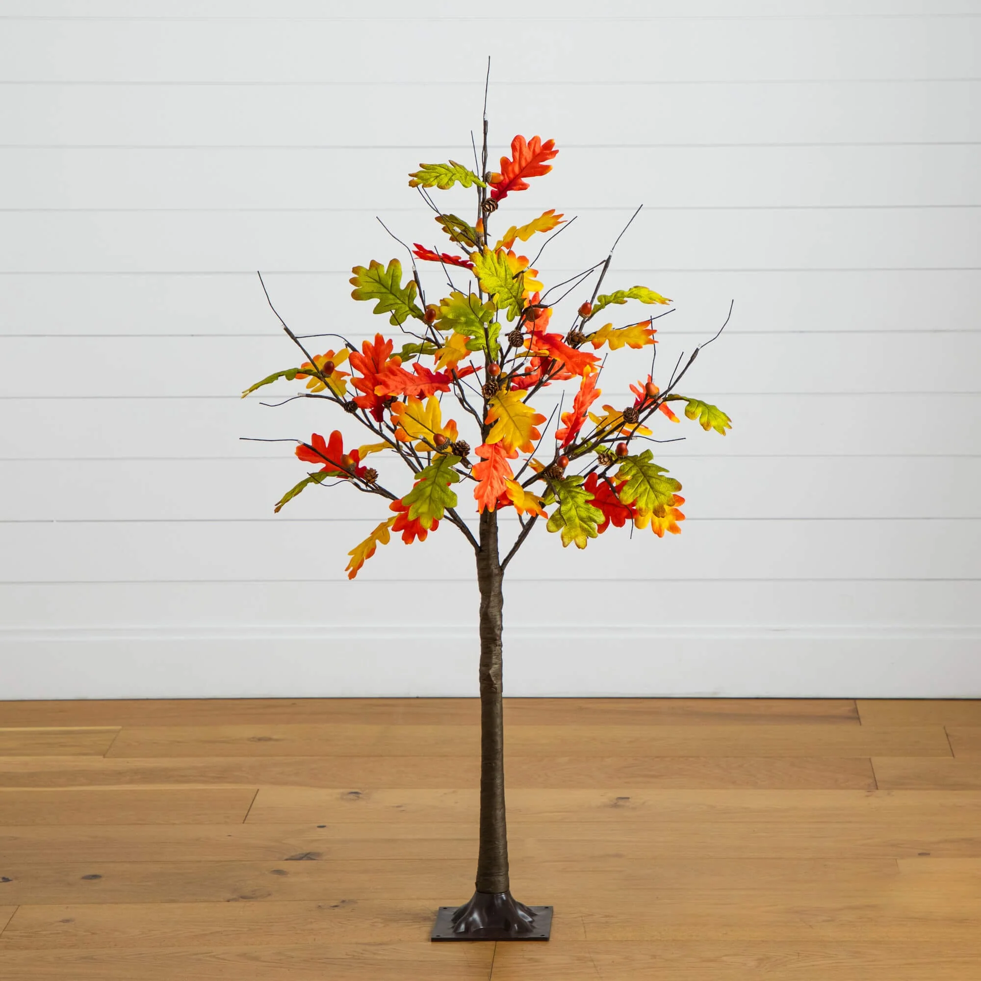 4' Pre-Lit Autumn Maple Artificial Fall Tree with Pinecones, Acorns and 60 Warm White LED Lights - Image 4