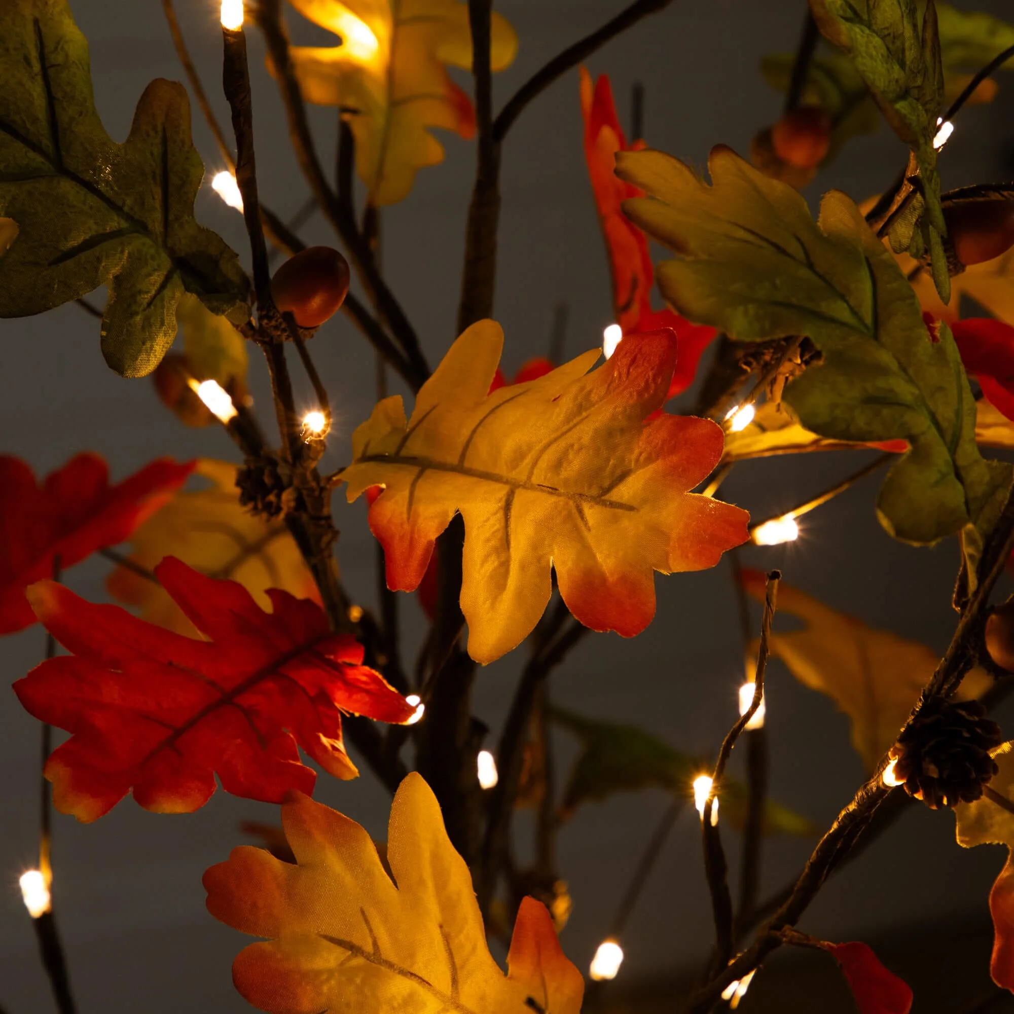 4' Pre-Lit Autumn Maple Artificial Fall Tree with Pinecones, Acorns and 60 Warm White LED Lights - Image 5