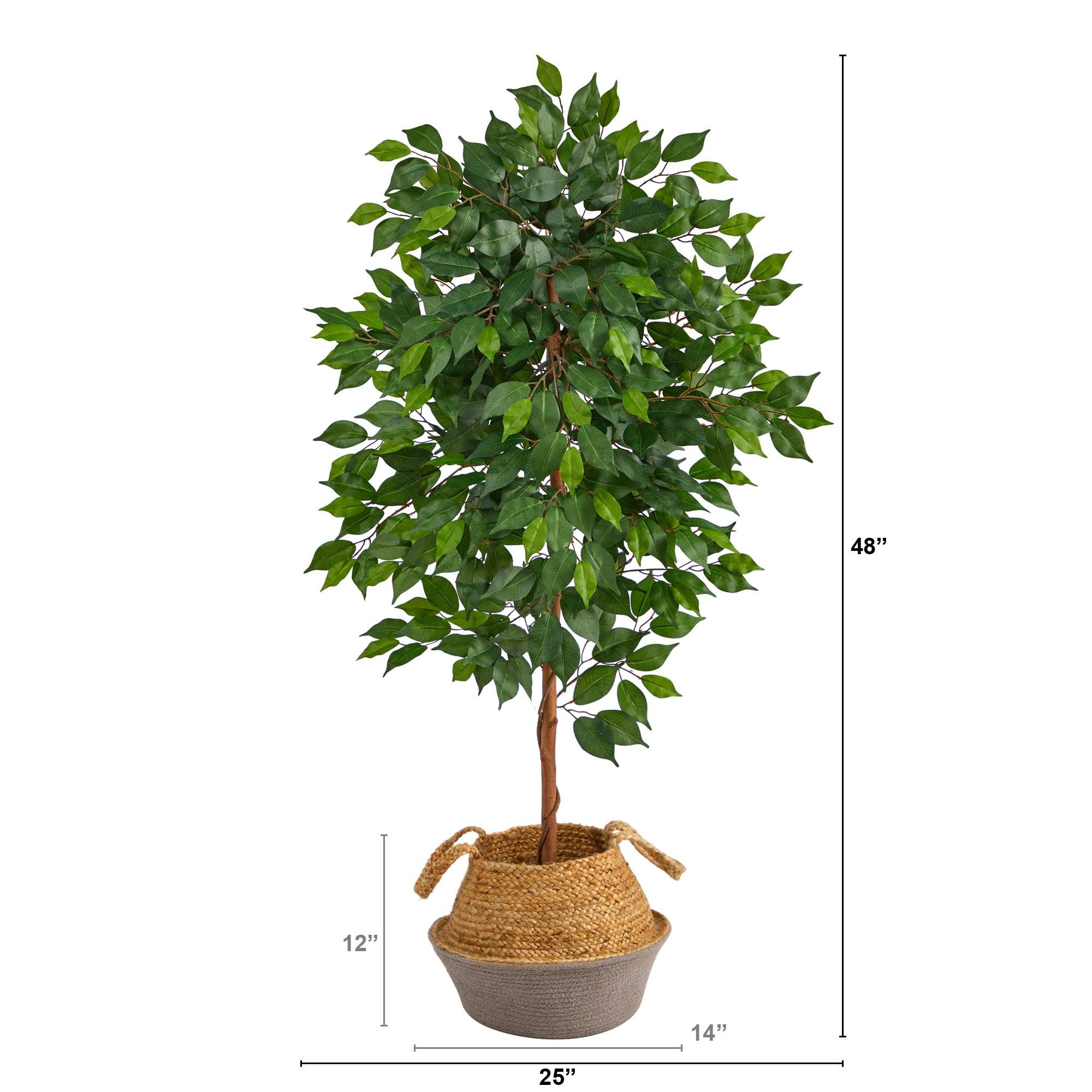 4’ Ficus Artificial Tree in Boho Chic Handmade Cotton & Jute Gray Woven Planter - Image 2
