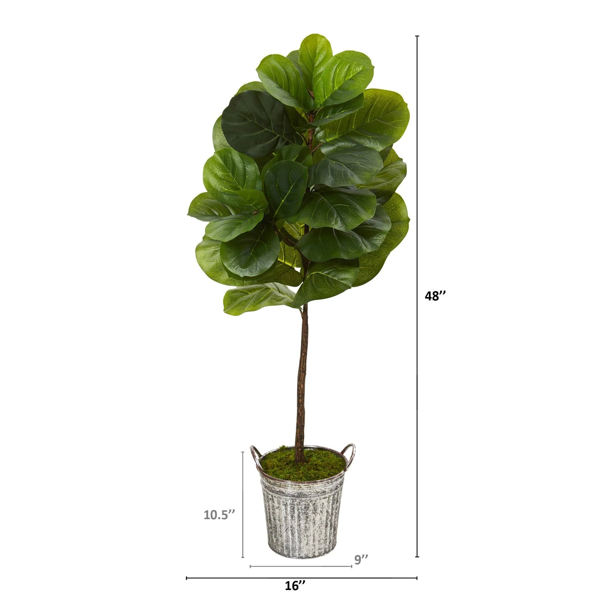 4’ Fiddle Leaf Artificial Tree in Vintage Metal Pail (Real Touch) - Image 2