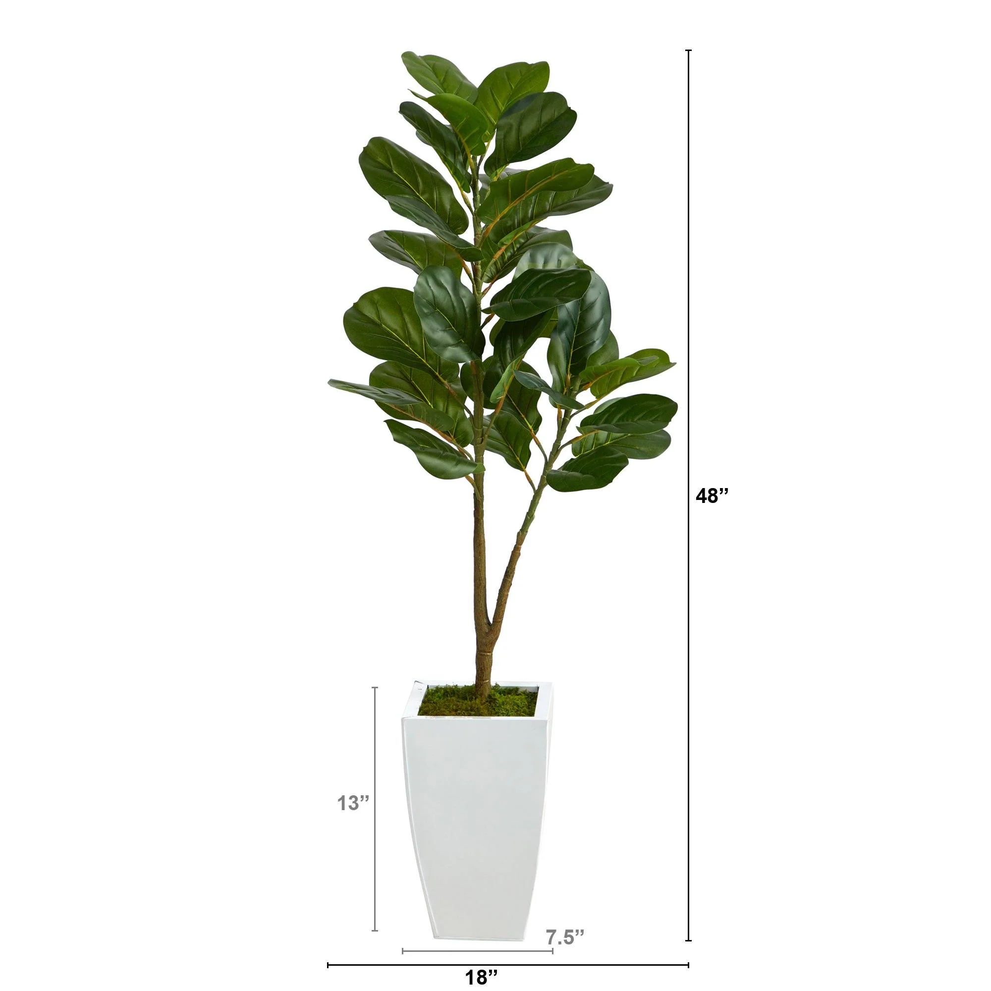 4’ Fiddle Leaf Fig Artificial Tree in White Metal Planter - Image 2