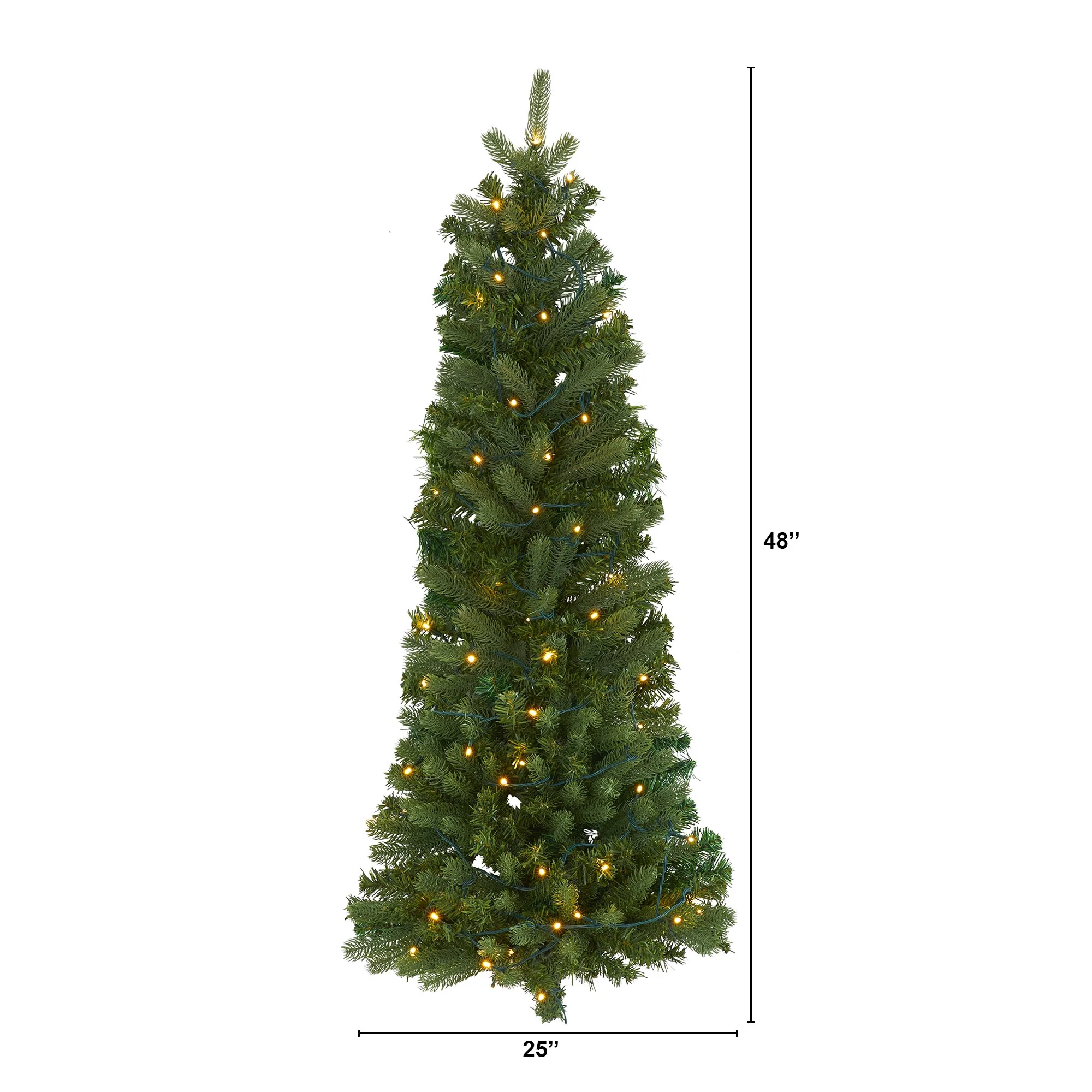 4' Flat Back Wall Hanging Artificial Christmas Tree with 50 Clear LED Lights - Image 2