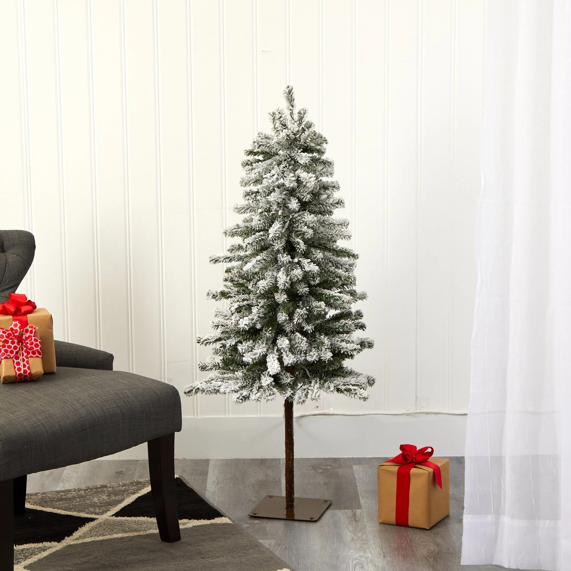 4’ Flocked Alpine Artificial Christmas Tree with 100 Lights and 260 Bendable Branches - Image 9