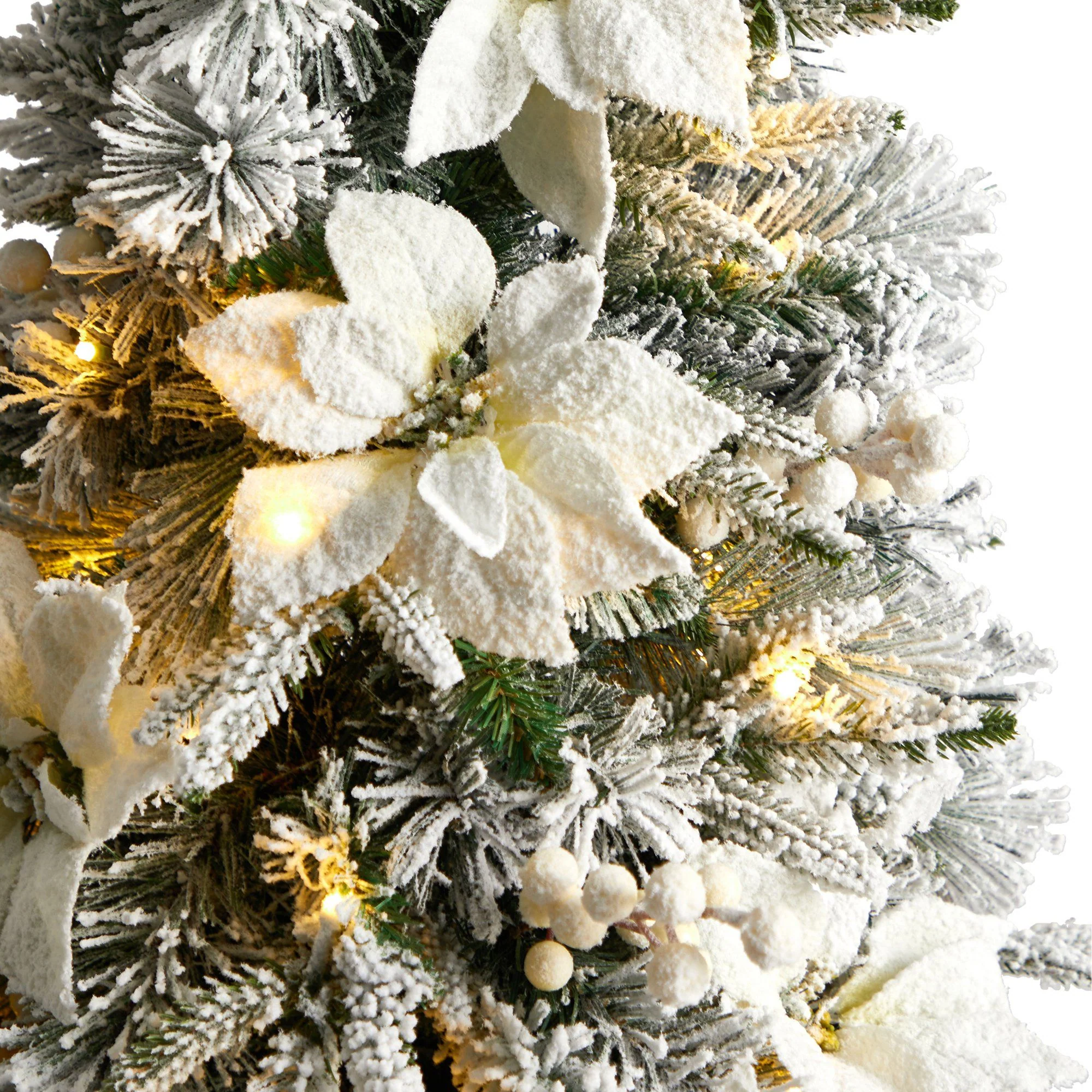 4’ Flocked Artificial Christmas Tree with 223 Bendable Branches and 100 Warm Lights in Decorative Urn - Image 4