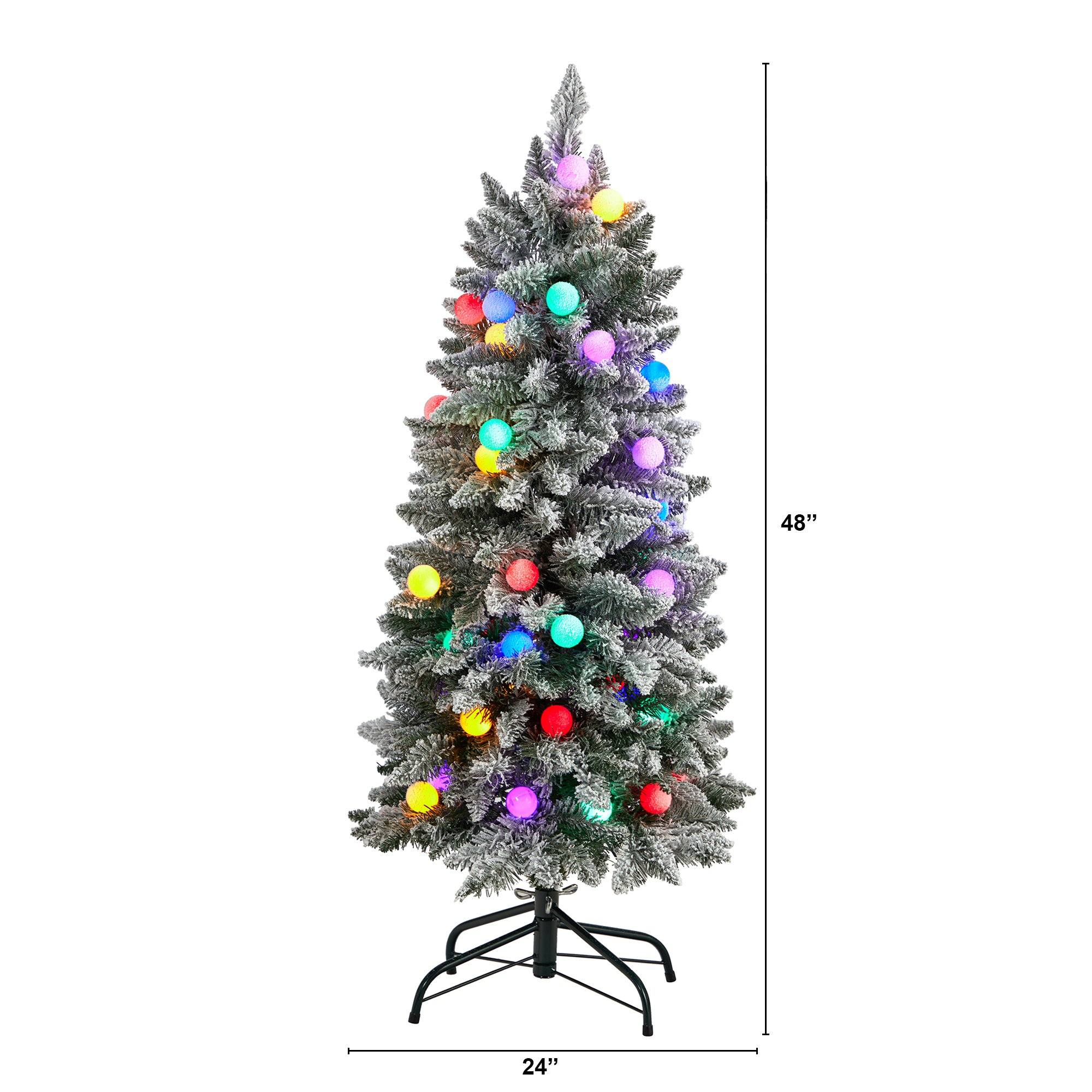 4' Flocked British Columbia Mountain Fir Artificial Christmas Tree with 40 Multi Color Globe Bulbs and 247 Branches - Image 2