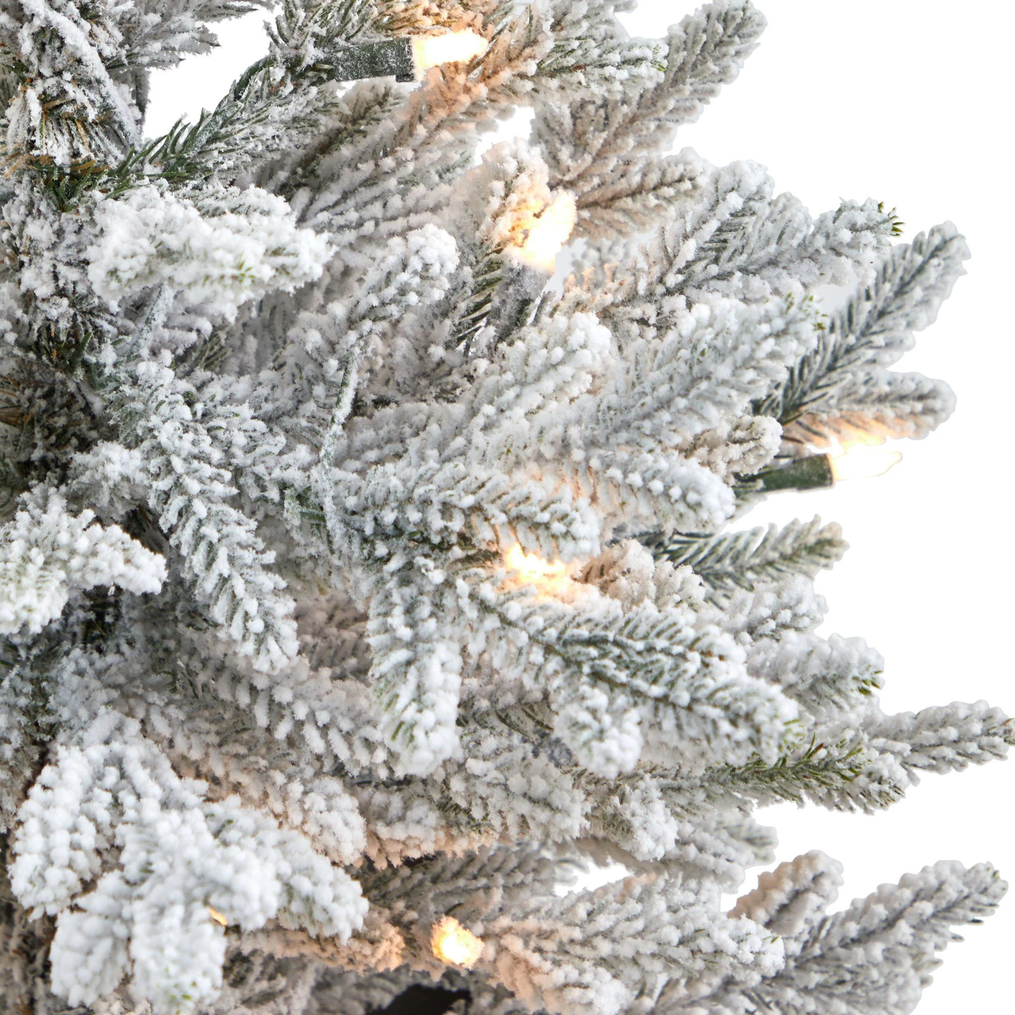 4’ Flocked Fraser Fir Artificial Christmas Tree with 200 Warm White Lights and 481 Bendable Branches in Red Planter - Image 4