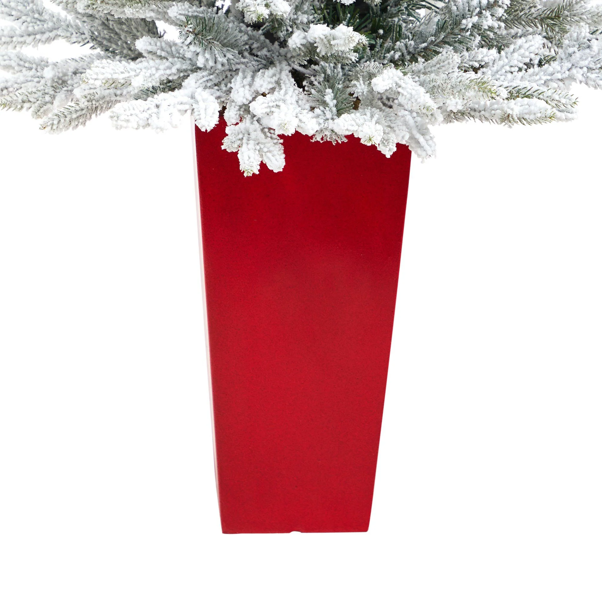 4’ Flocked Fraser Fir Artificial Christmas Tree with 200 Warm White Lights and 481 Bendable Branches in Red Planter - Image 6