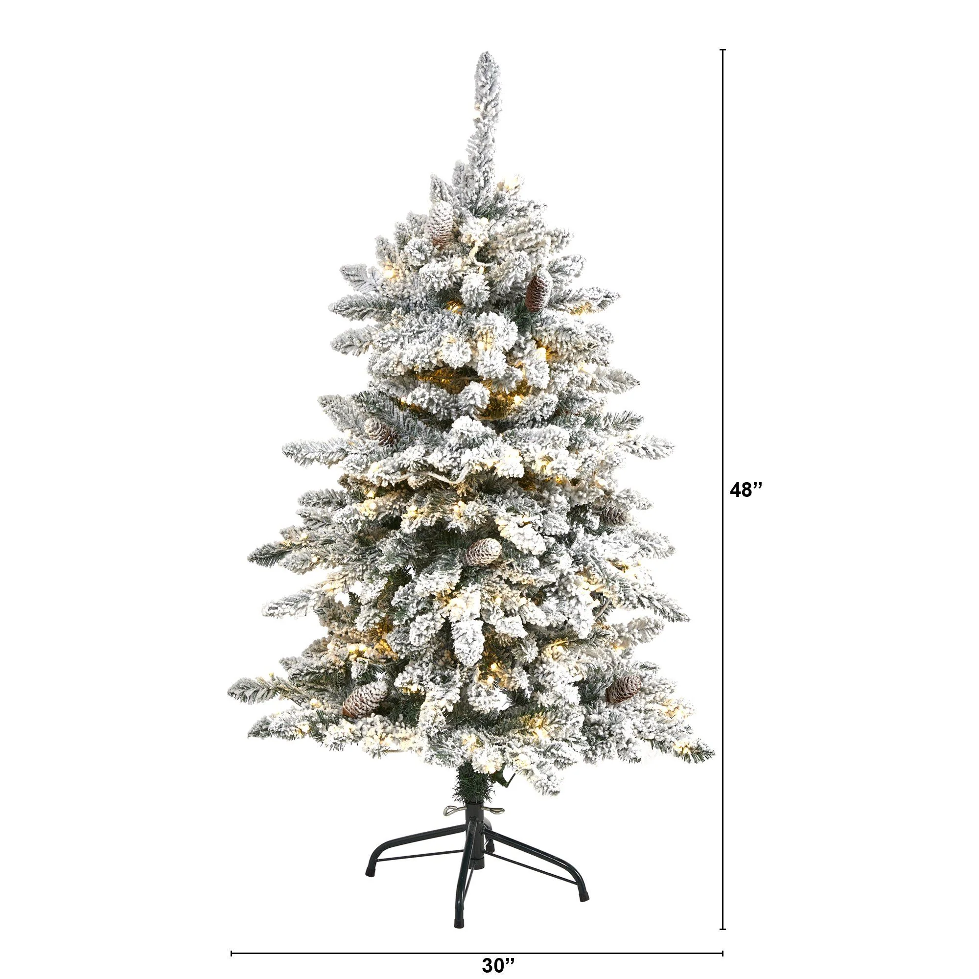 4’ Flocked Livingston Fir Artificial Christmas Tree with Pine Cones and 150 Clear Warm LED Lights - Image 2