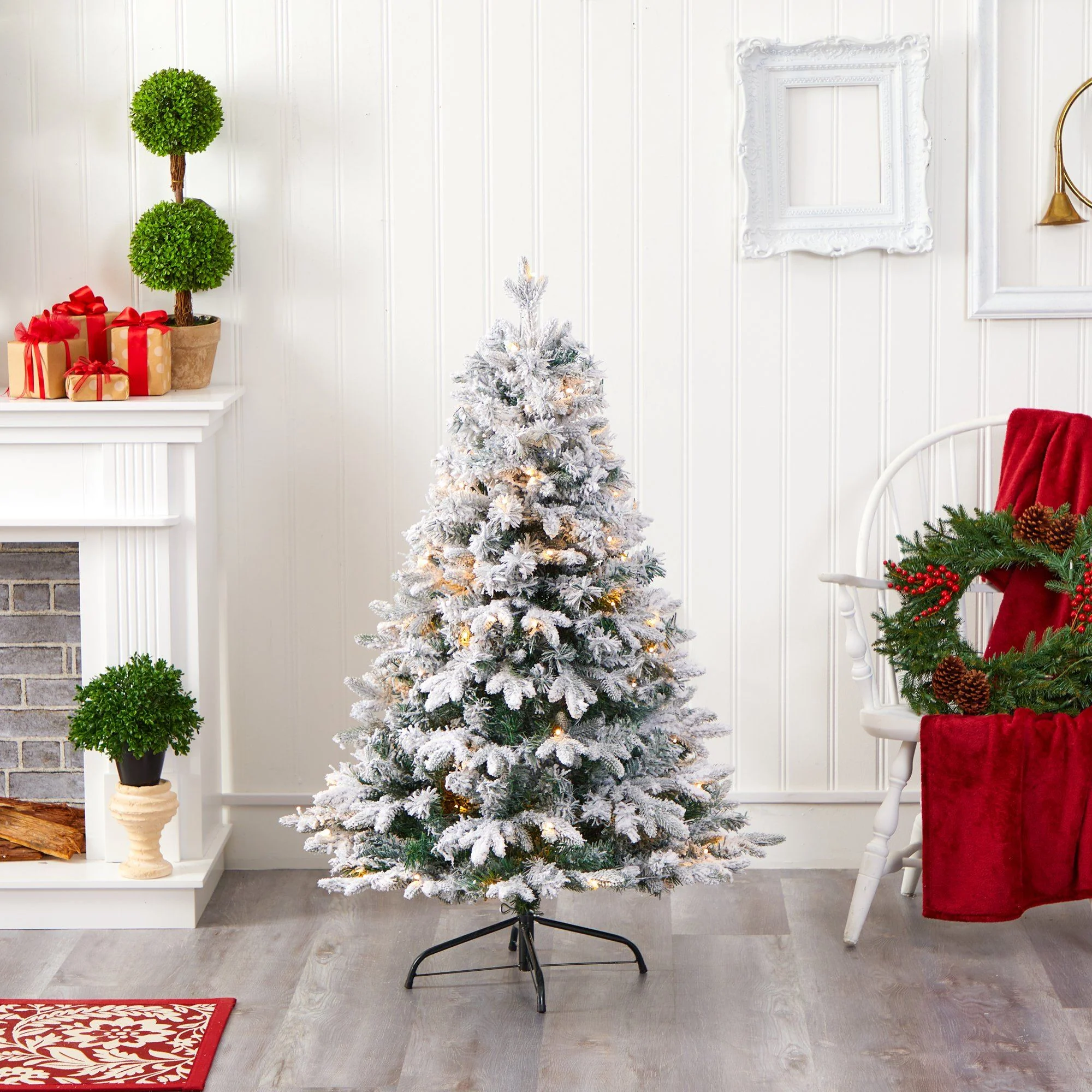 4' Flocked Vermont Mixed Pine Artificial Christmas Tree with 100 Clear LED Lights - Image 5