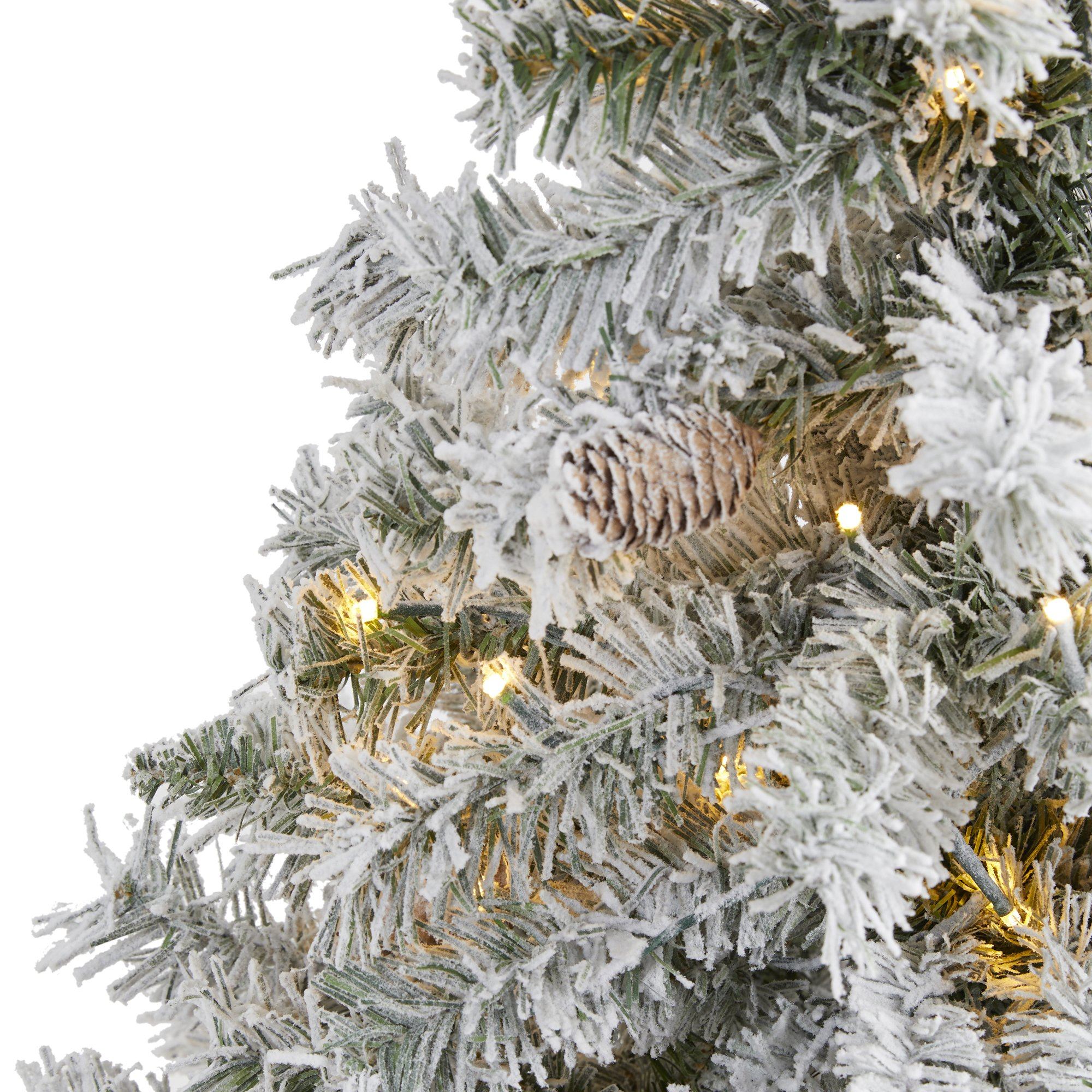 4' Flocked White River Mountain Pine Artificial Christmas Tree with Pinecones and 100 Clear LED Lights - Image 3