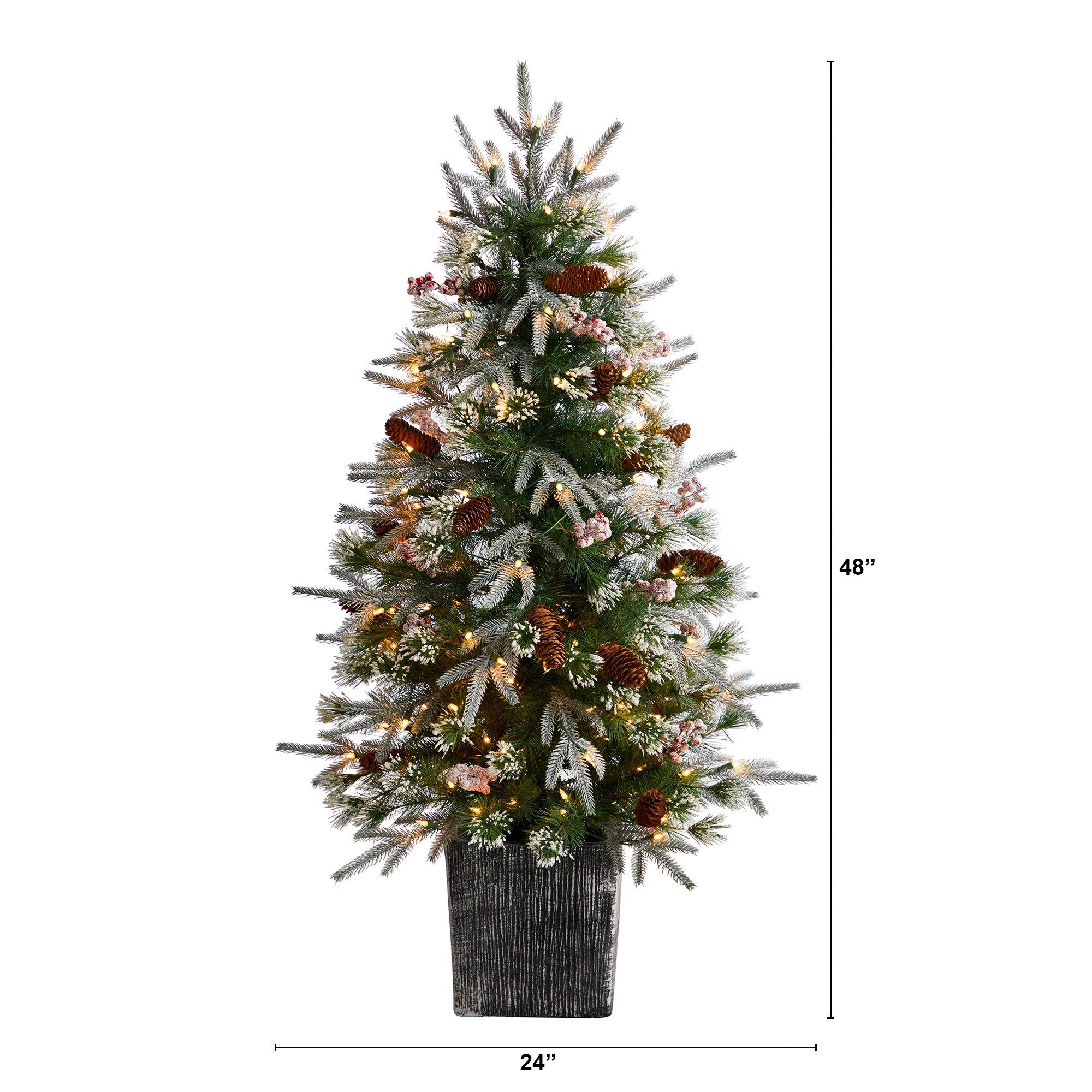 4' Frosted Artificial Christmas Tree Pre-Lit with 105 lights  in Decorative Planter - Image 2