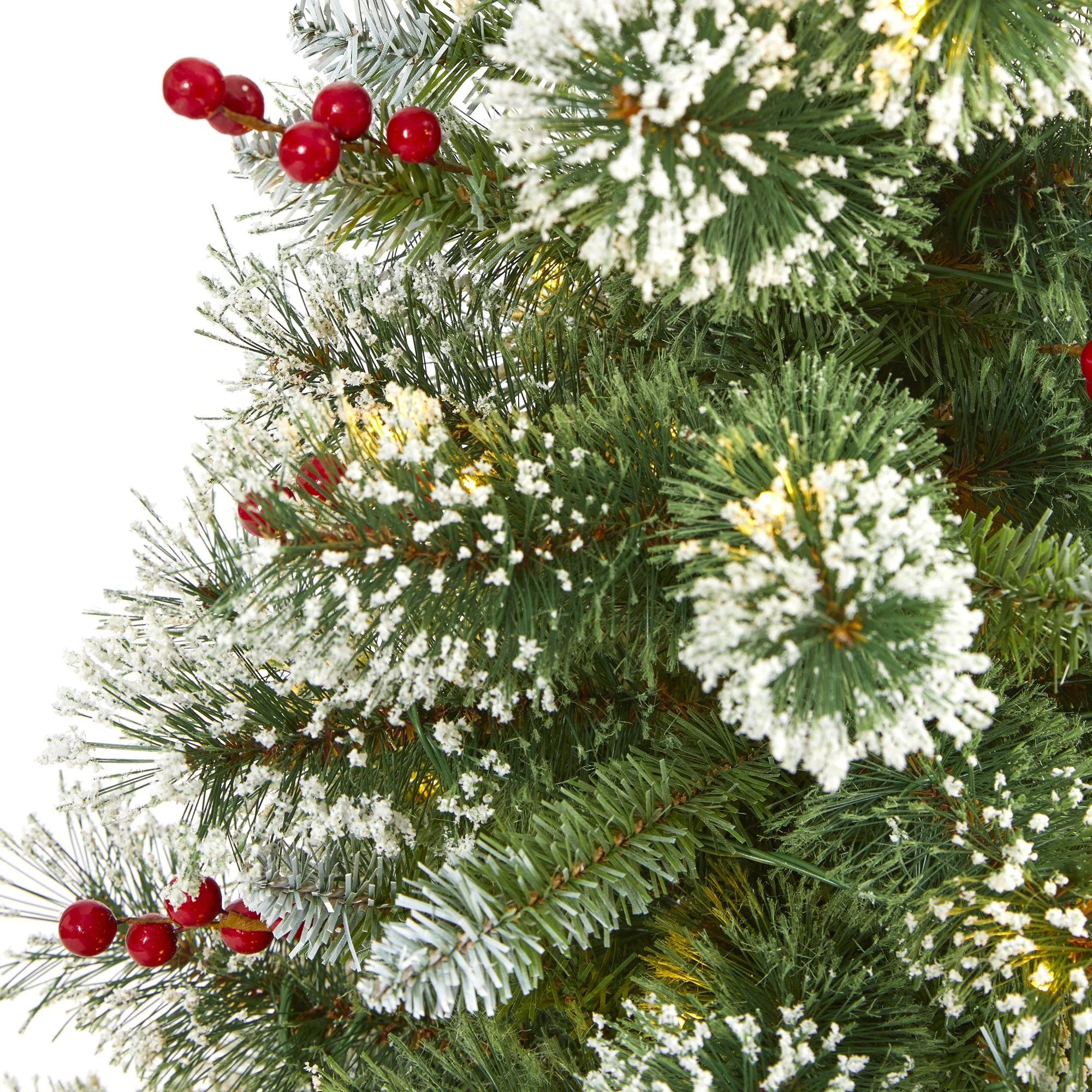 4’ Frosted Swiss Pine Artificial Christmas Tree with 100 Clear LED Lights and Berries - Image 3