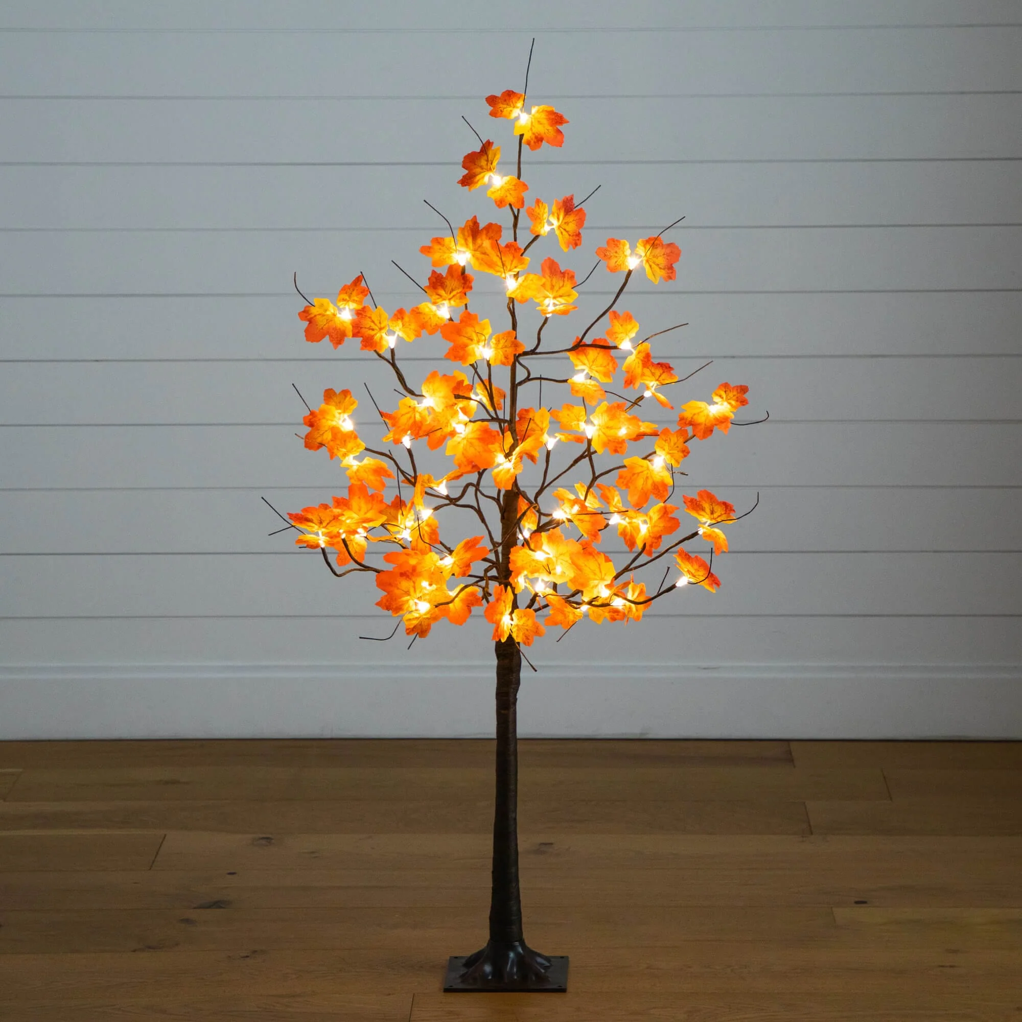 4' Pre-Lit Minimalist Autumn Maple Artificial Fall Tree with 56 Warm White LED Lights - Image 6