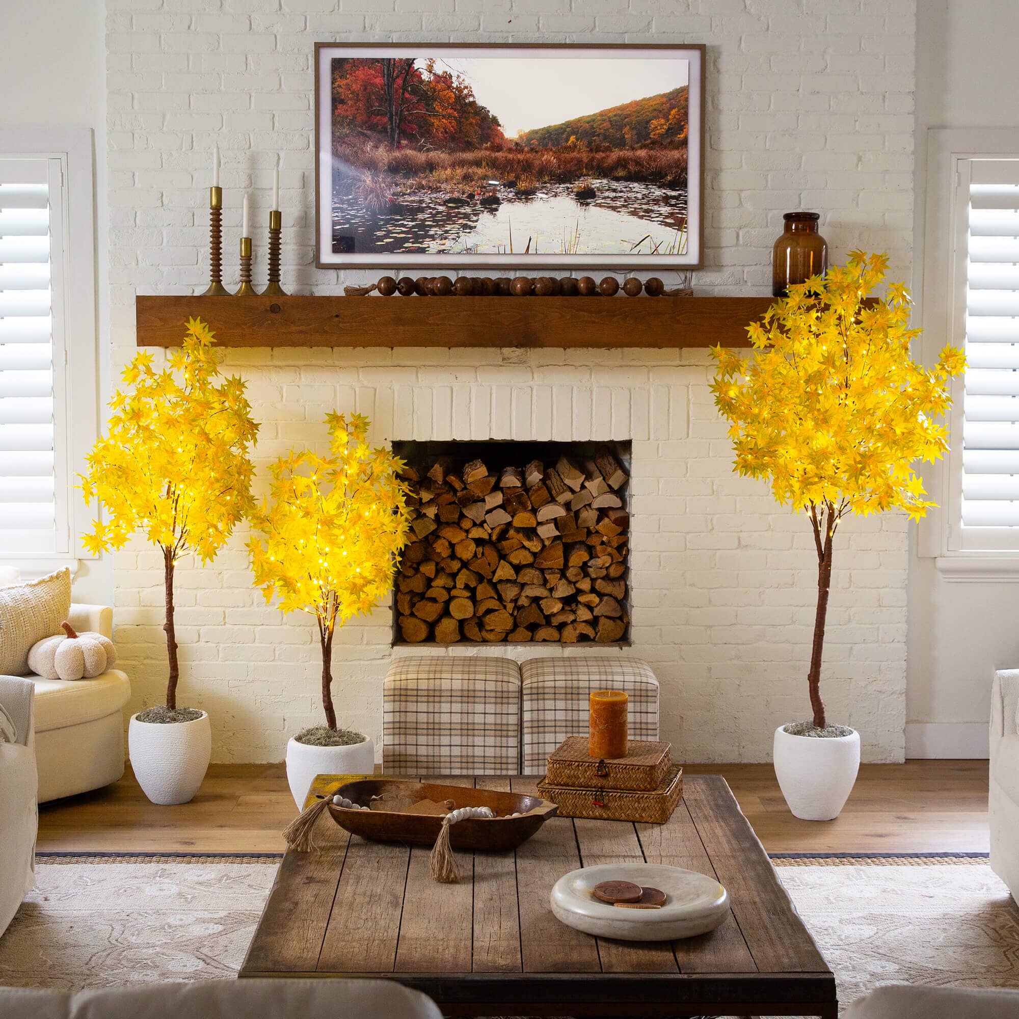 4' Pre-Lit Yellow Autumn Maple Artifical Fall Tree with 150 Warm White LED Lights - Image 6