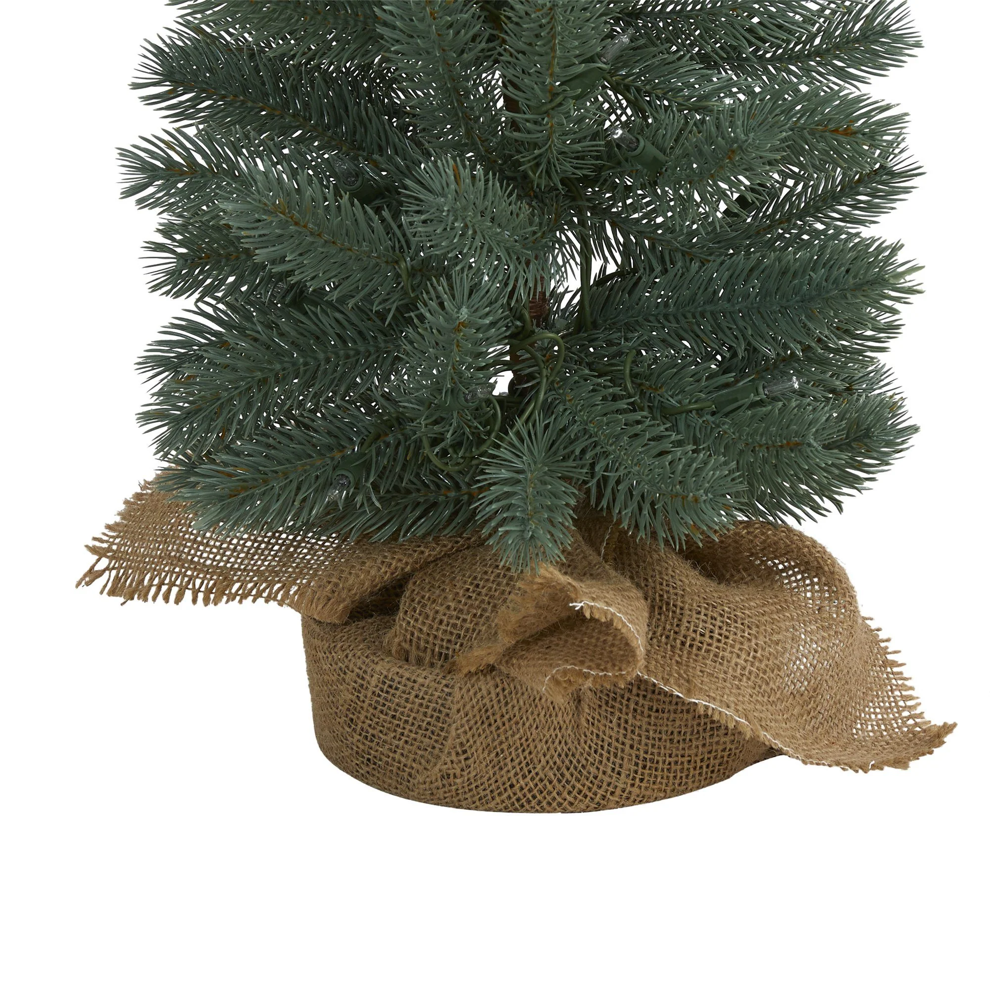 4’ Green Pine Artificial Christmas Tree with 70 Warm White Lights Set in a Burlap Base - Image 4