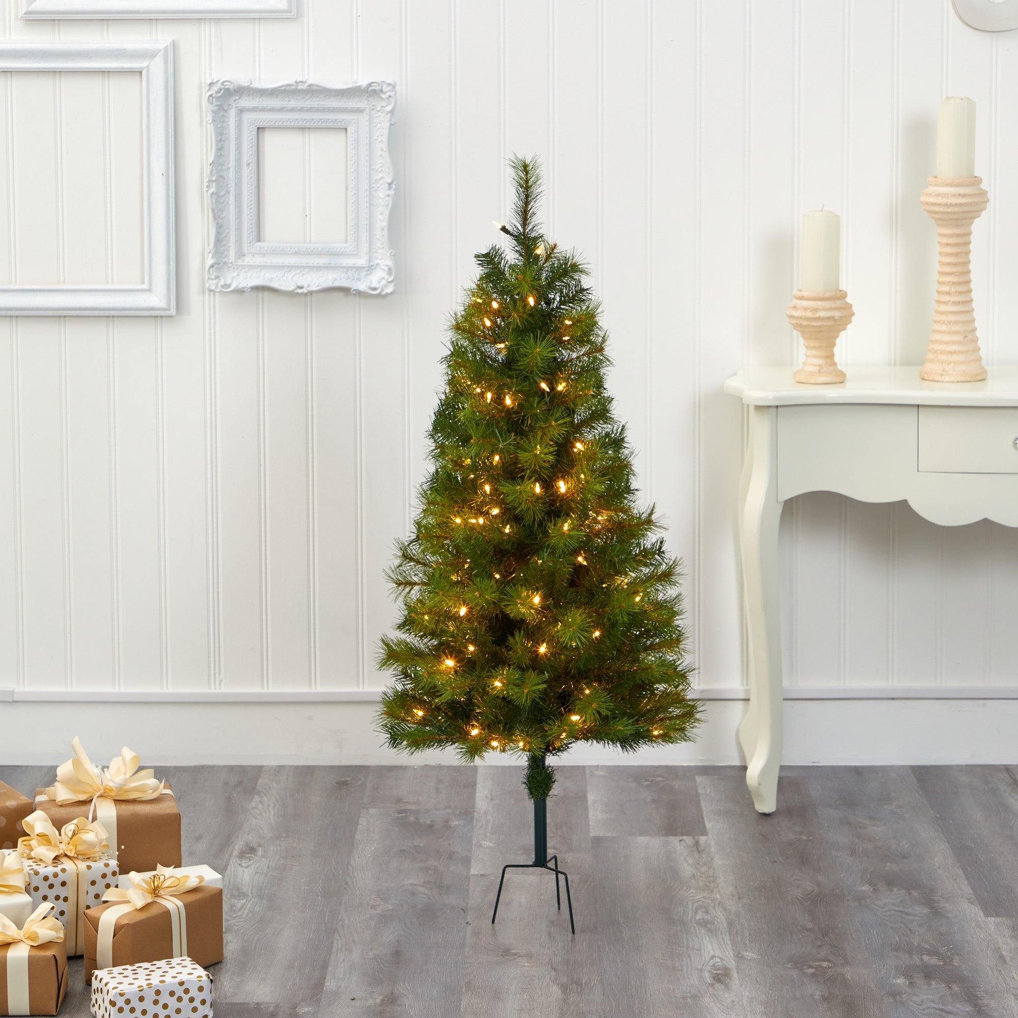 4’ Green Valley Pine Artificial Christmas Tree with 100 Warm White LED Lights and 201 Bendable Branches - Image 6