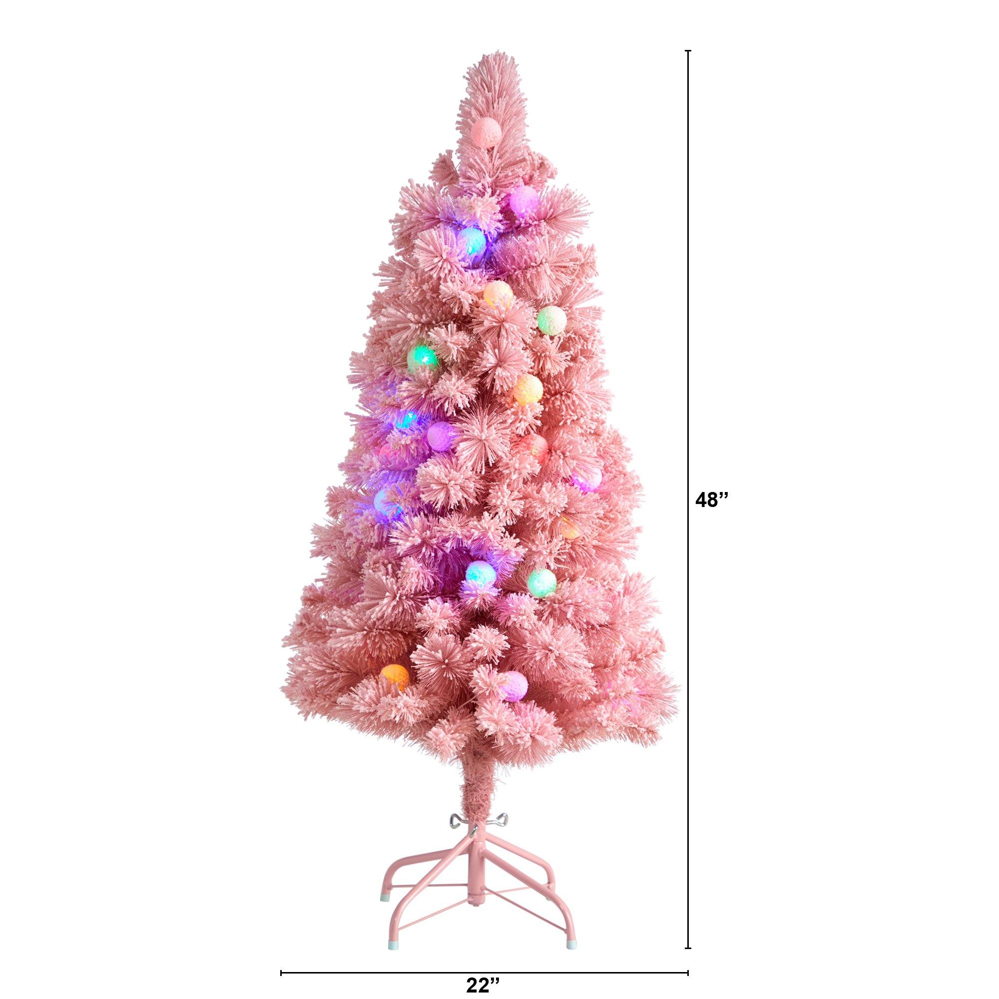 4’ Holiday Frosted Pink Cashmere Christmas Tree with 30 Jumbo Multicolored Globe LED Lights - Image 2