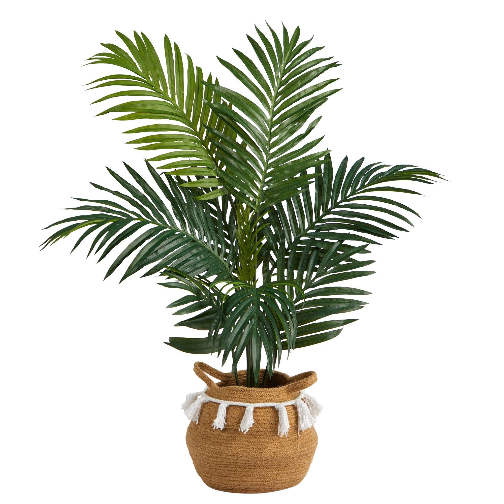 4' Kentia Palm Artificial Tree in Boho Chic Handmade Natural Cotton Woven Planter with Tassels - Image 2