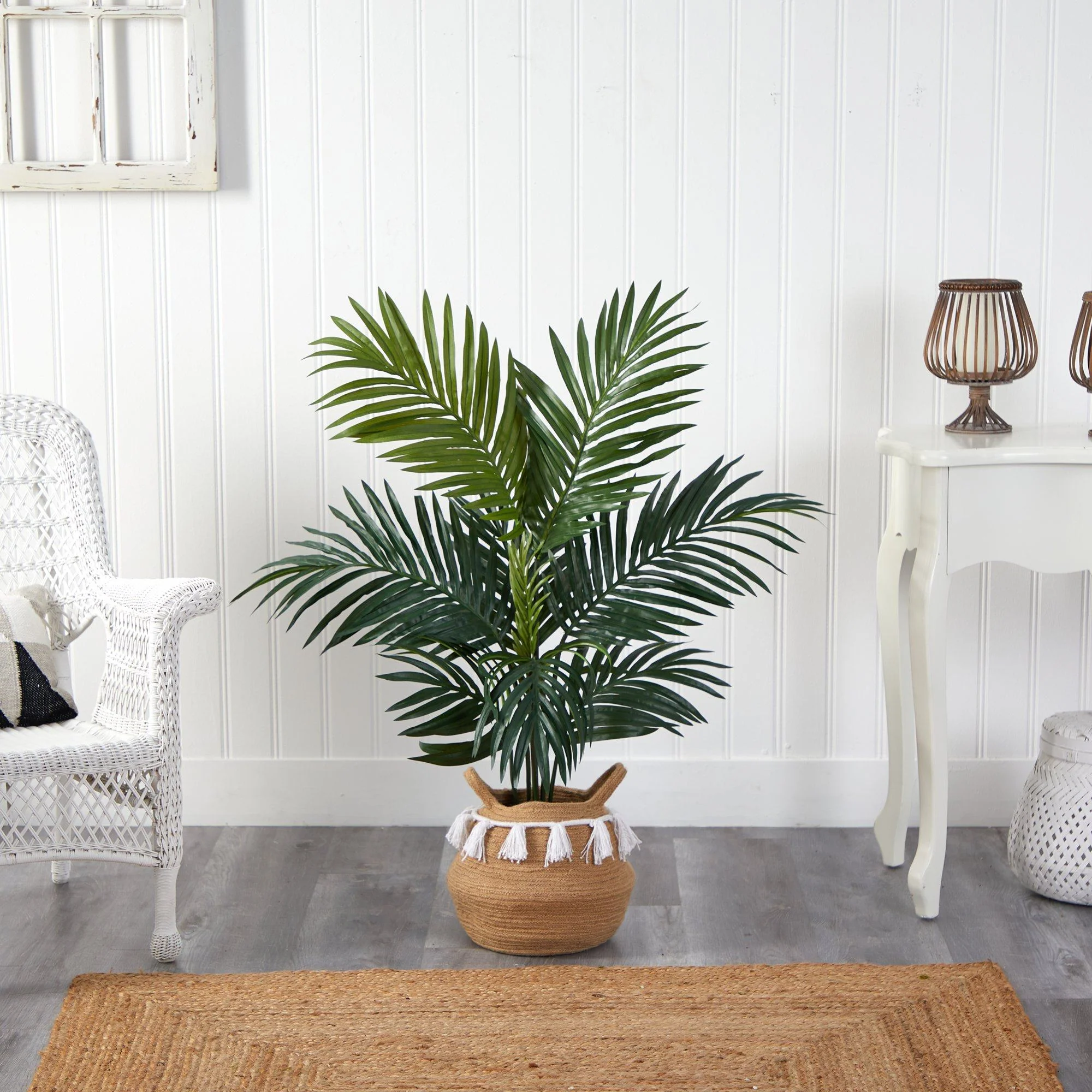 4' Kentia Palm Artificial Tree in Boho Chic Handmade Natural Cotton Woven Planter with Tassels - Image 3