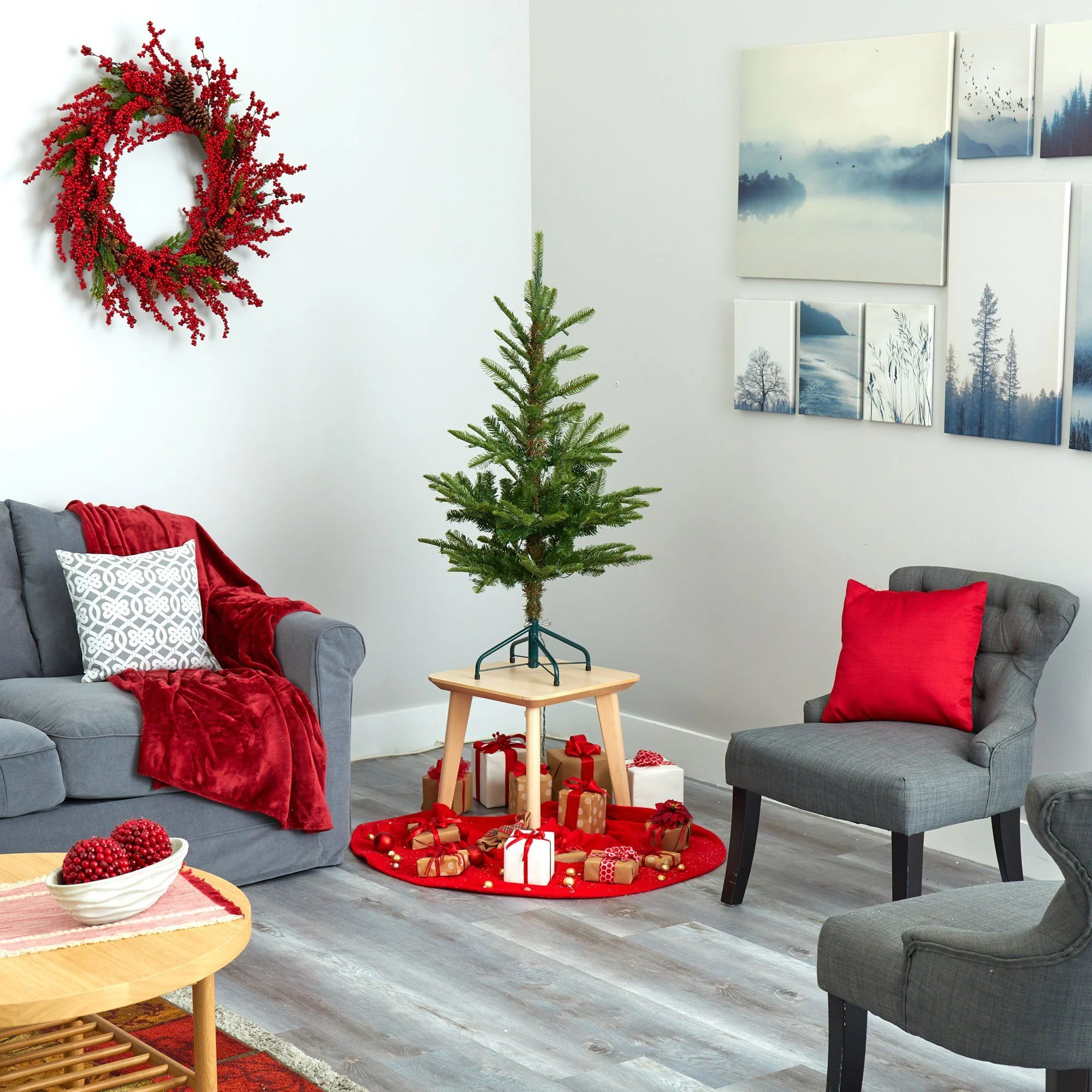 4’ Layered Washington Spruce Artificial Christmas Tree with 100 Clear LED Lights and 189 Bendable Branches - Image 7