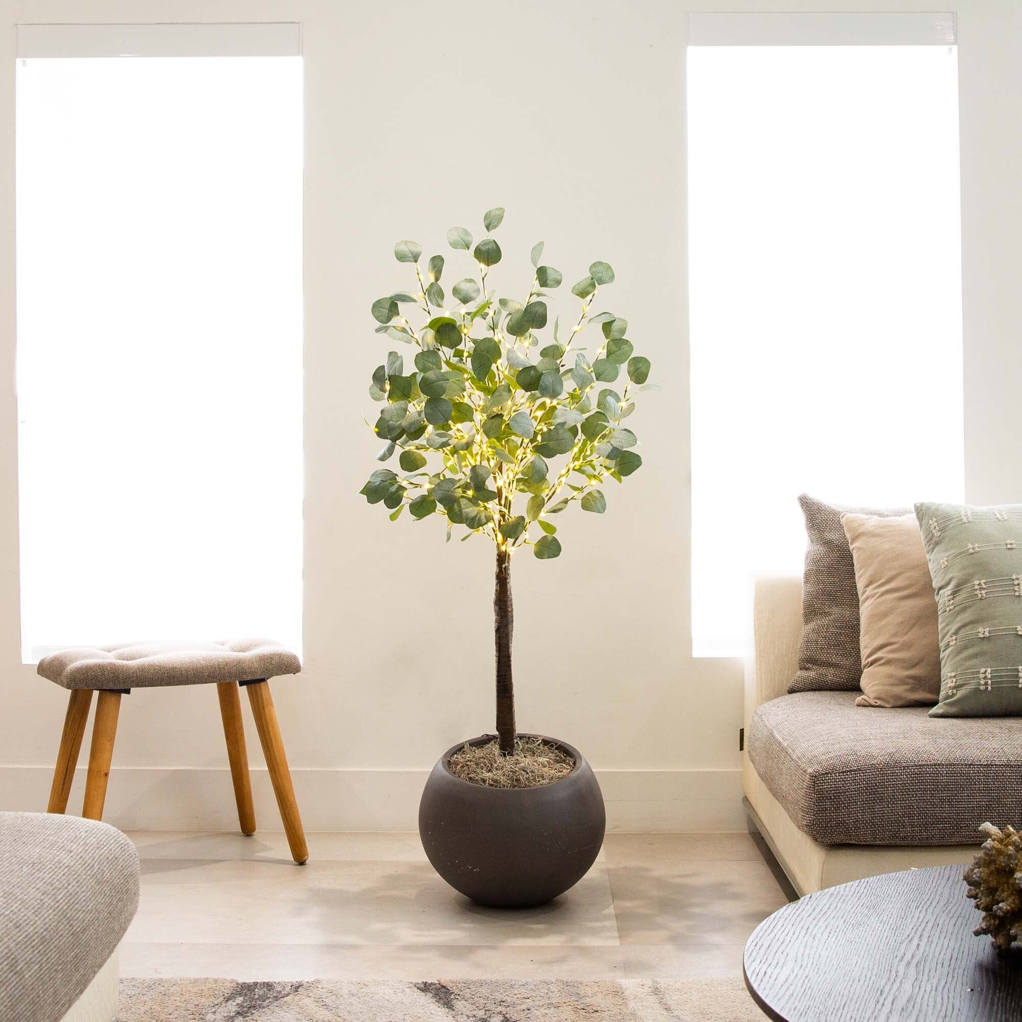 4’ Lighted Artificial Eucalyptus Tree with 240 Warm White LED Lights - Image 3