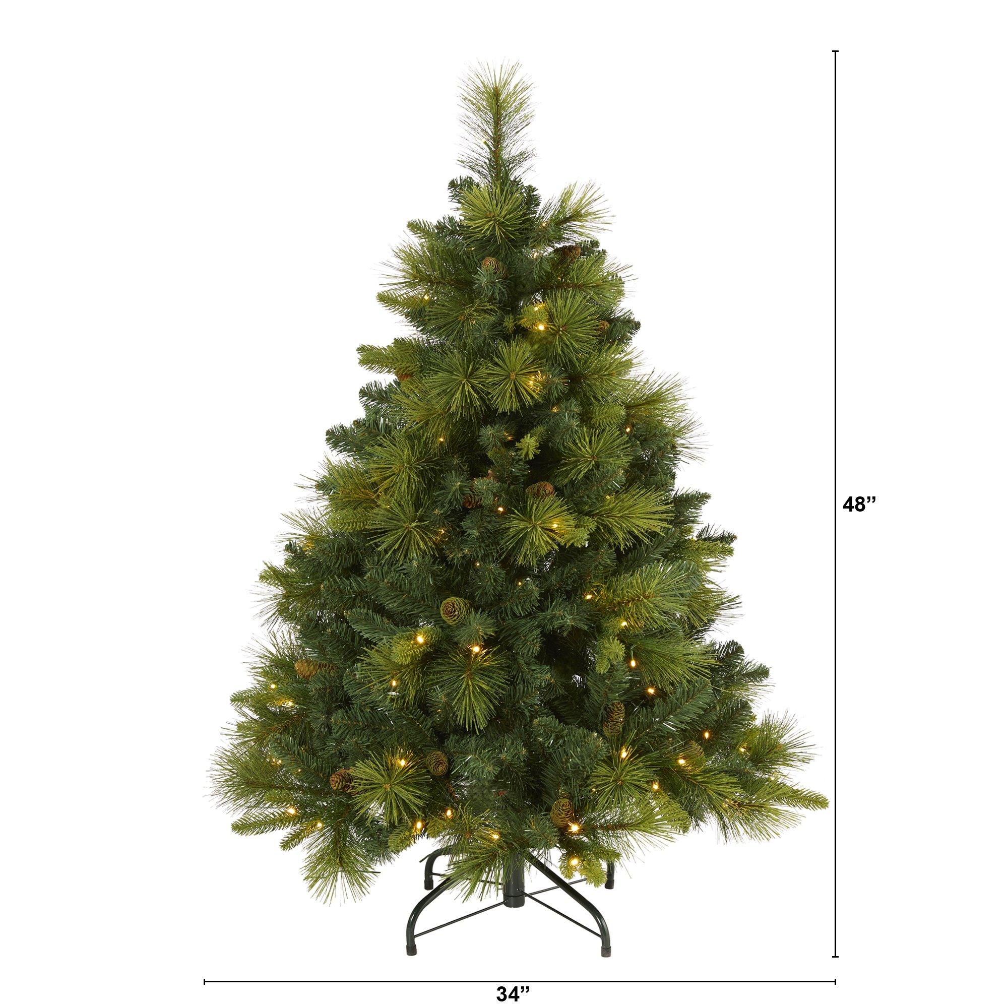 4’ North Carolina Mixed Pine Artificial Christmas Tree with 130 Warm White LED Lights, 459 Bendable Branches and Pinecones - Image 2
