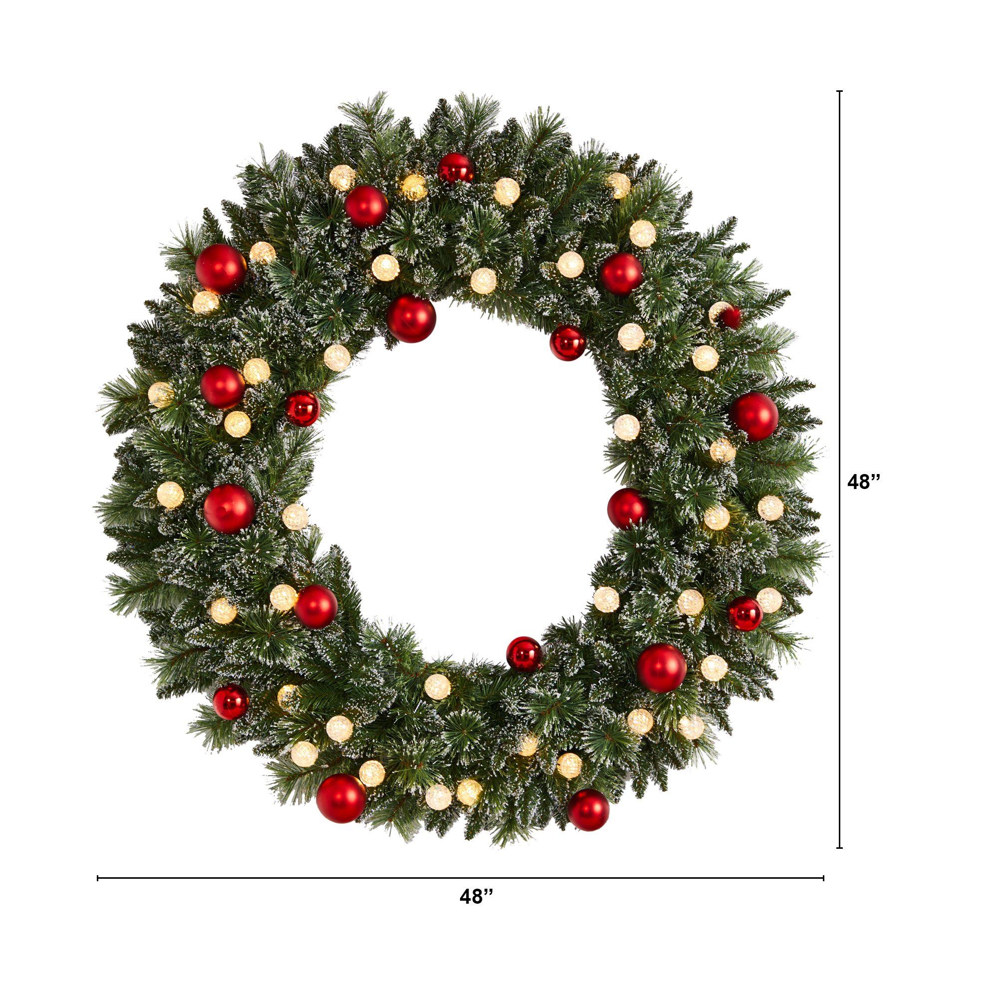 4' Oversized Pre-Lit Frosted Holiday Christmas Wreath with Ornaments and 40 LED Globe Lights - Image 2