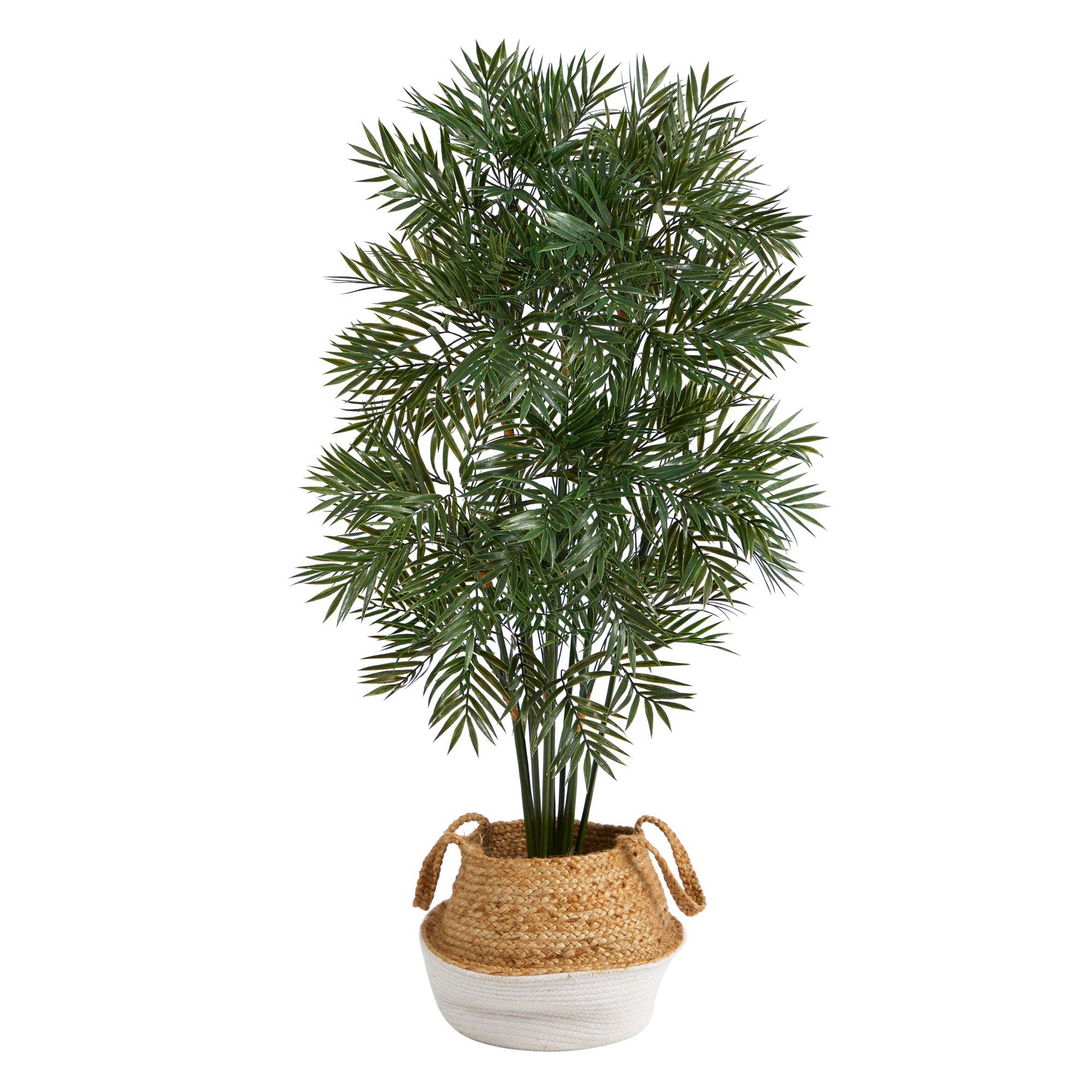 4' Parlor Palm Artificial Tree in Boho Chic Handmade Cotton & Jute White Woven Planter - Image 2