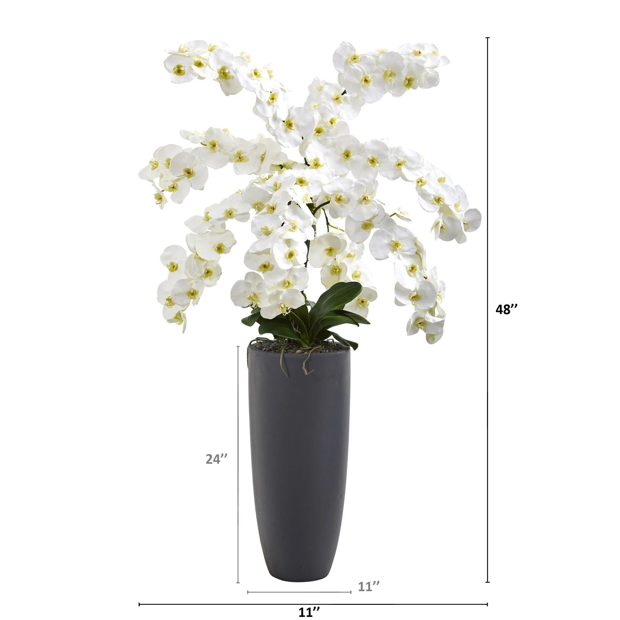 4’ Phalaenopsis Orchid Artificial Arrangement in Gray Bullet Vase - Image 2