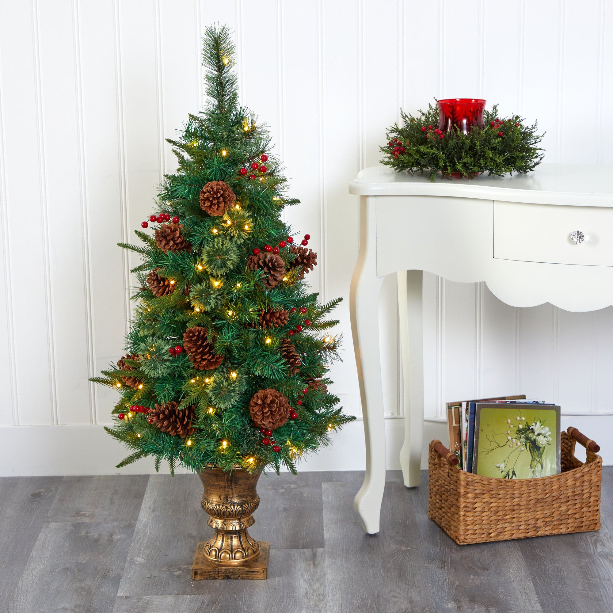 4’ Pine, Pinecone and Berries Artificial Christmas Tree in Decorative Urn - Image 7