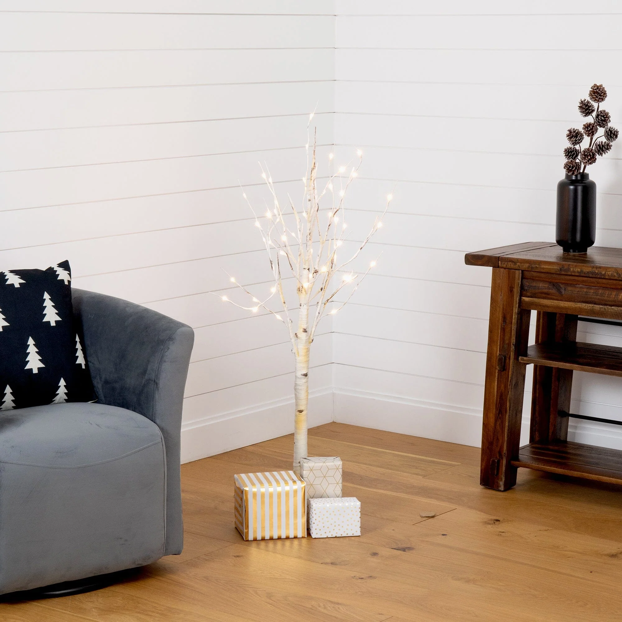4' Pre-Lit Artificial Birch Tree with 50 Warm White LED Lights - Image 4