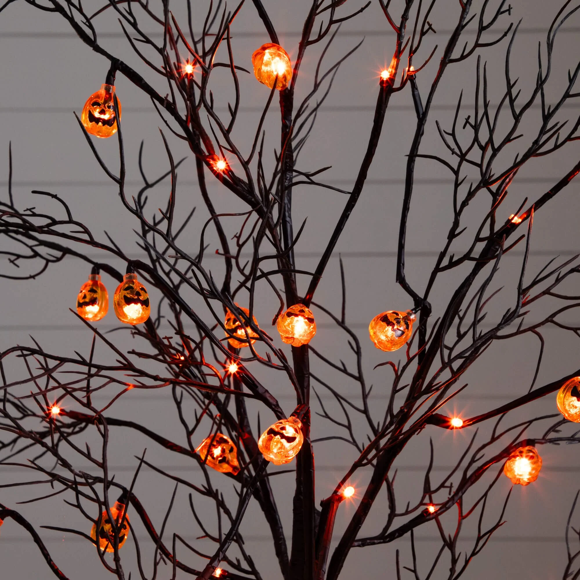 4' Pre-Lit Artificial Halloween Black Twig Tree with 24 Orange LED Pumpkin Shaped Lights - Image 2