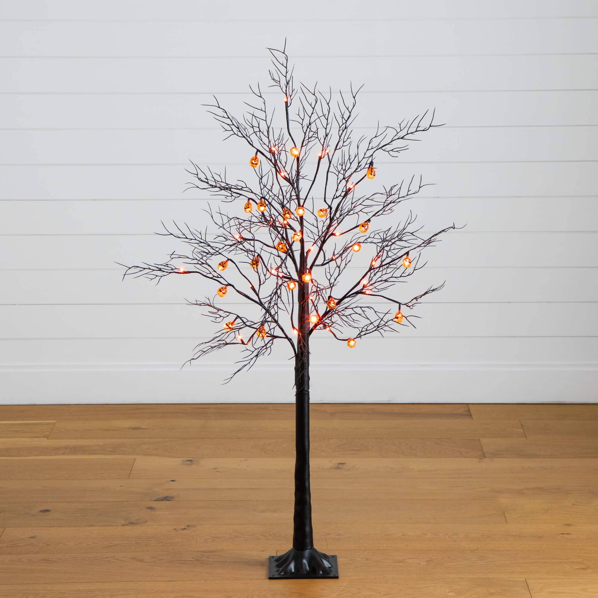 4' Pre-Lit Artificial Halloween Black Twig Tree with 24 Orange LED Pumpkin Shaped Lights - Image 3