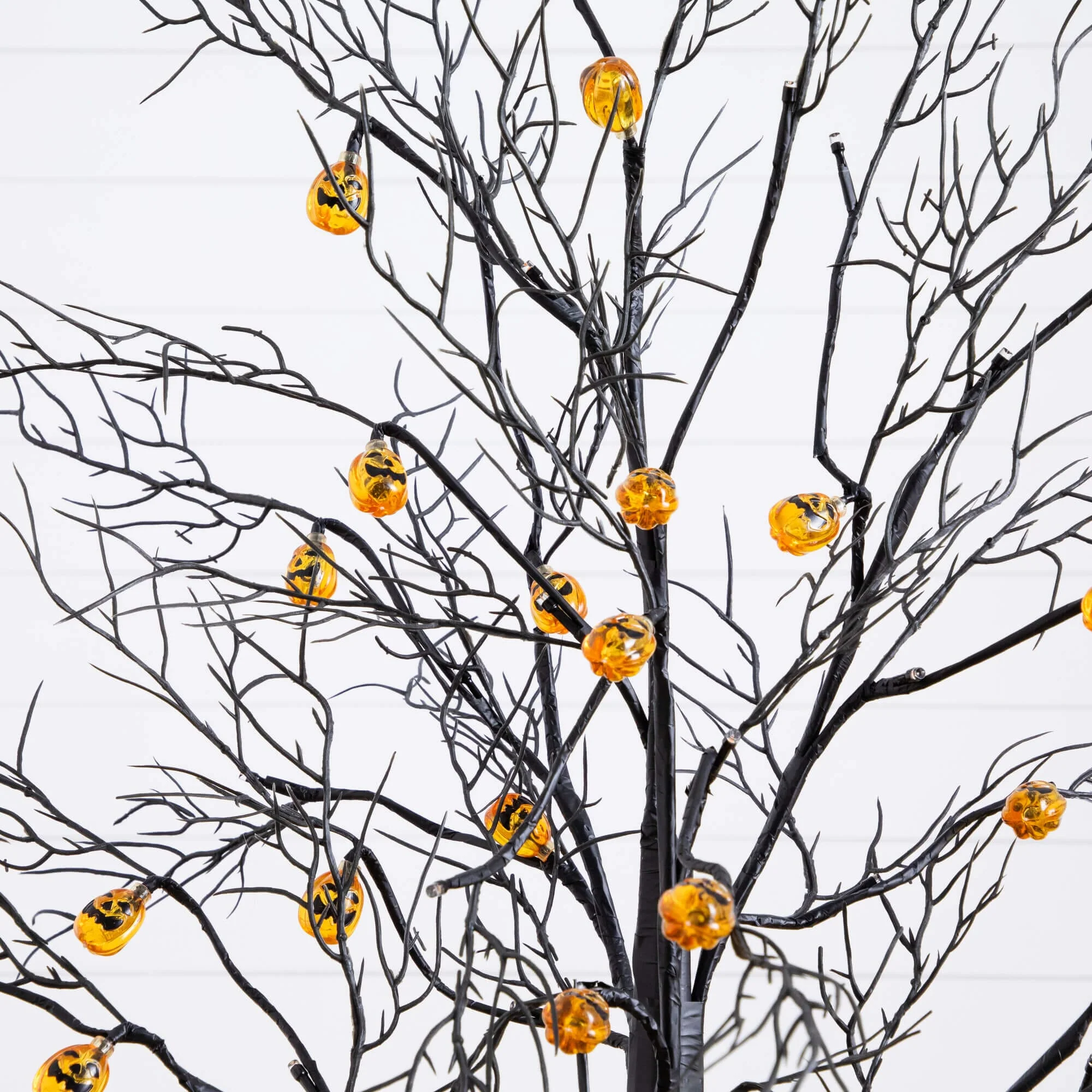 4' Pre-Lit Artificial Halloween Black Twig Tree with 24 Orange LED Pumpkin Shaped Lights - Image 4