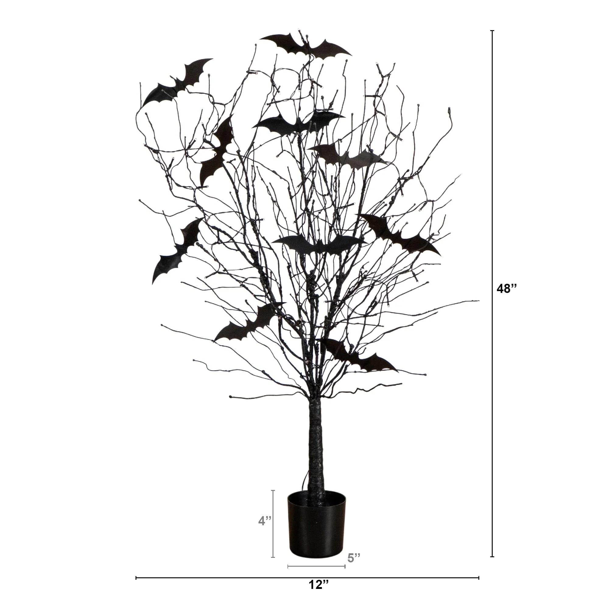 4' Pre-Lit Artificial Halloween Black Twig Tree with Bats and 50 Orange LED Lights - Image 11