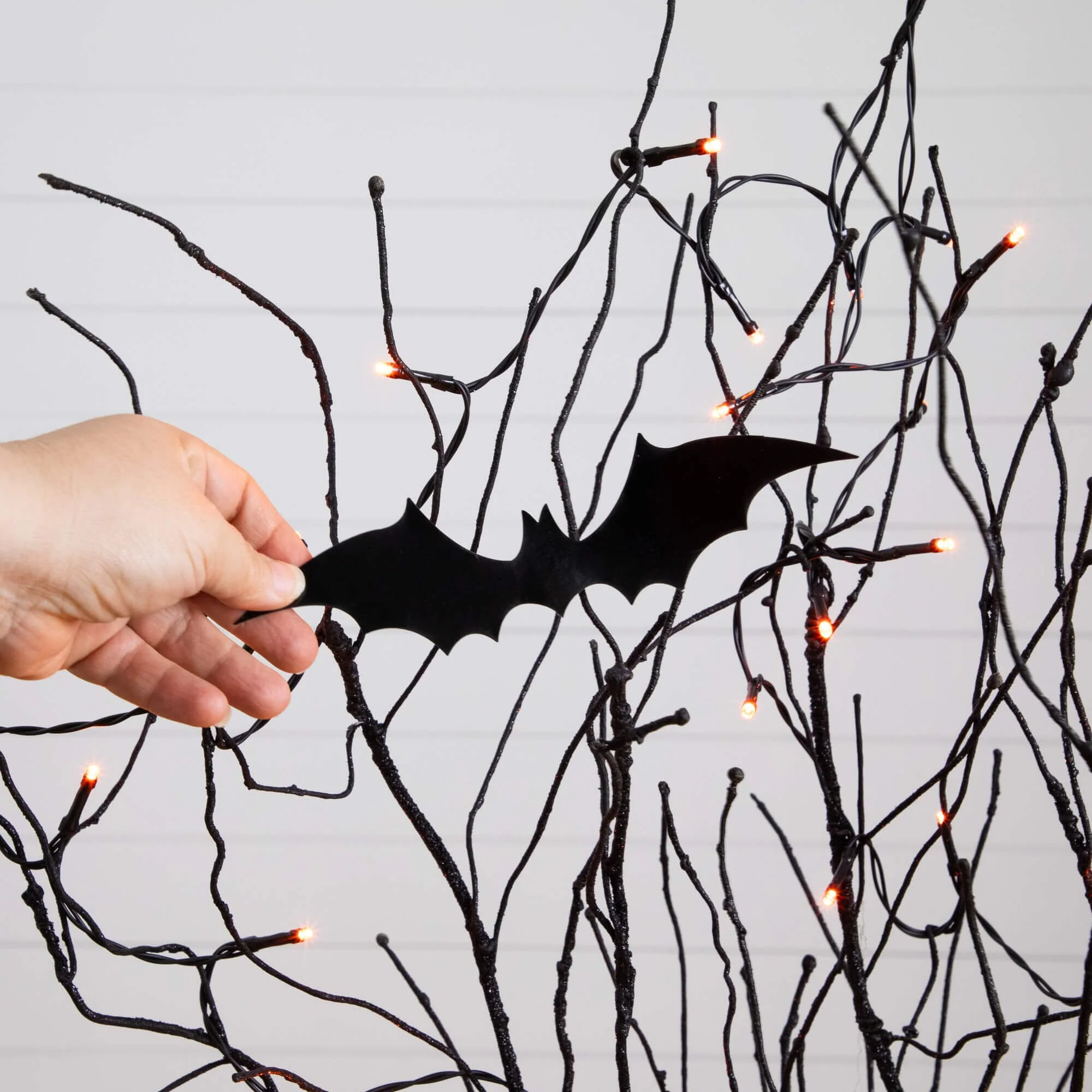 4' Pre-Lit Artificial Halloween Black Twig Tree with Bats and 50 Orange LED Lights - Image 5