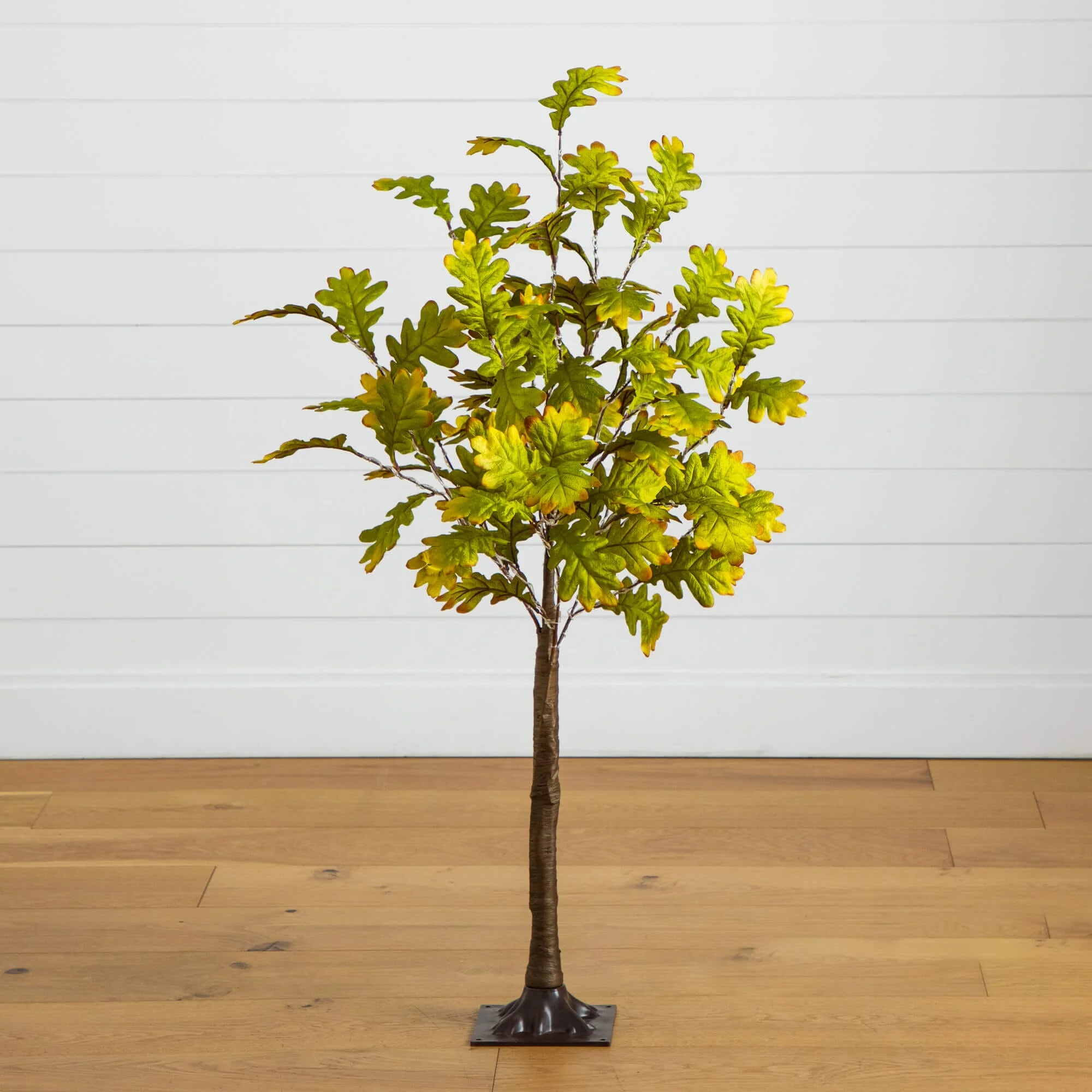 4' Pre-Lit Green Autumn Oak Artificial Fall Tree with 150 Warm White LED Lights - Image 7